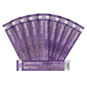 Paleovalley 100% Grass Fed Garlic Summer Sausage Beef Sticks - Delicious Gluten Free Beef Snack - High Protein Keto Friendly Paleovalley uk supplements