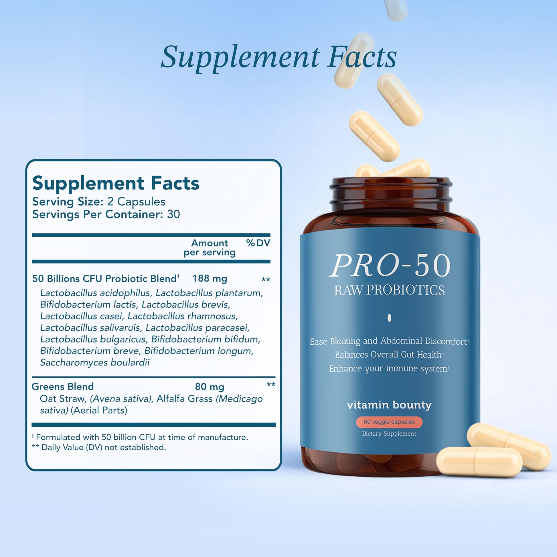 Vitamin Bounty Pro-50 Probiotics 50 Billion CFU for Women & Men - 13 Multi Strain Probiotic + Prebiotic - Digestive Health Supplements for Gut Health Support - Delayed Release Capsules for Men & Women Vitamin Bounty uk supplements