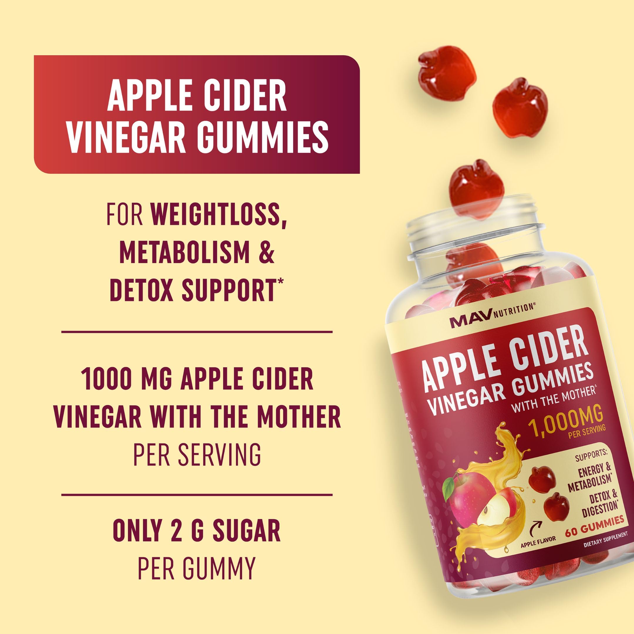 Organic Apple Cider Vinegar Gummies (60 Ct.) | Weight, Digestion, Detox, Immunity & Diet Support MAV NUTRITION uk supplements
