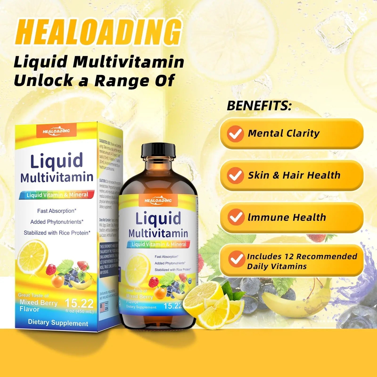 HEALOADING Nutritious Liquid Multivitamin for Women：Liquid Multi Vitamin with Amino Acids Zinc Selenium Mixed Fruit Flavor HEALOADING uk supplements