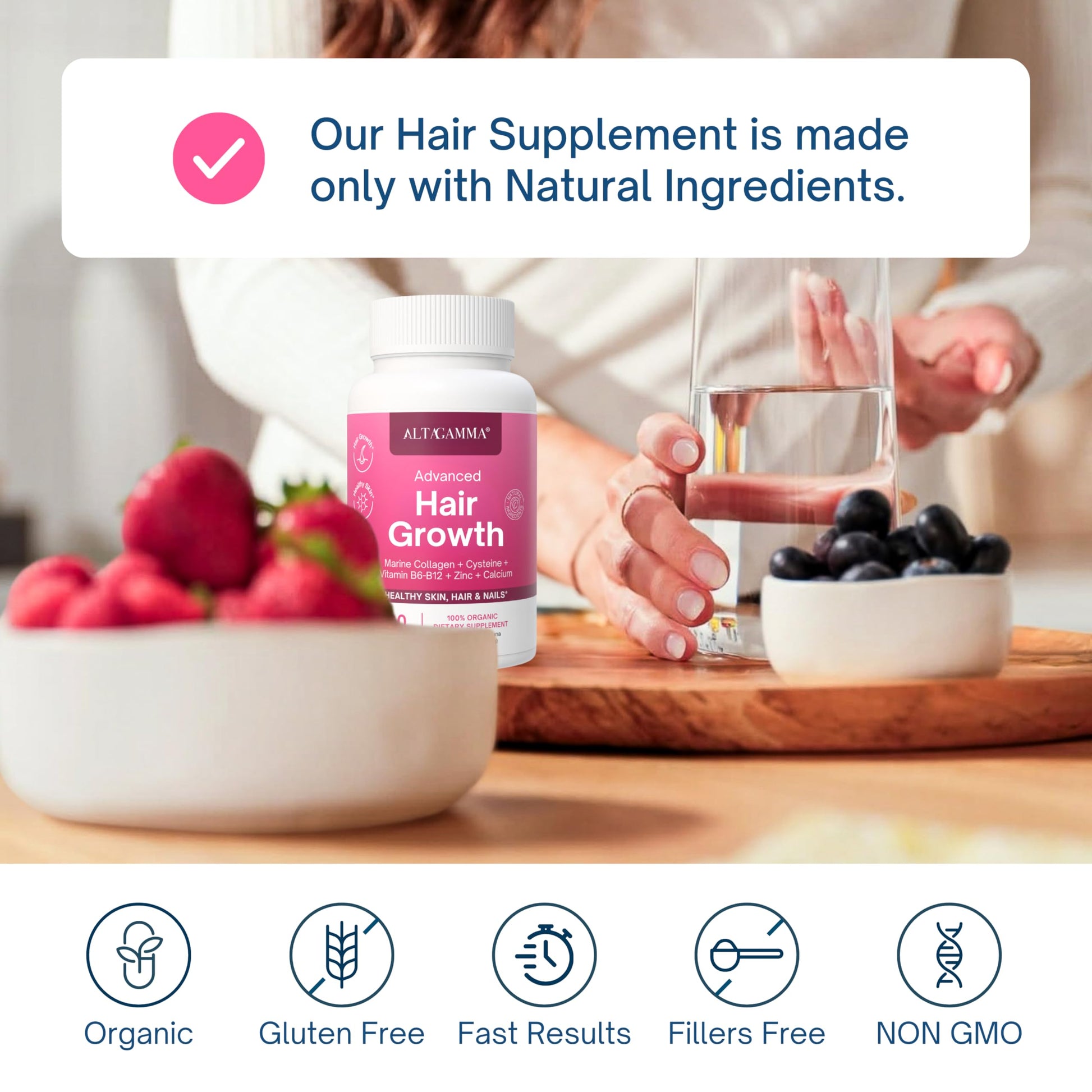 ALTAGAMMA Hair Growth Supplements - Nourishes Thinning, Strengthen Nails & Skin & Combat Hair Loss - Hair Growth Vitamins for Women & Men with Marine Collagen Peptides, 60 Capsules | 30 Day Supply ALTAGAMMA uk supplements