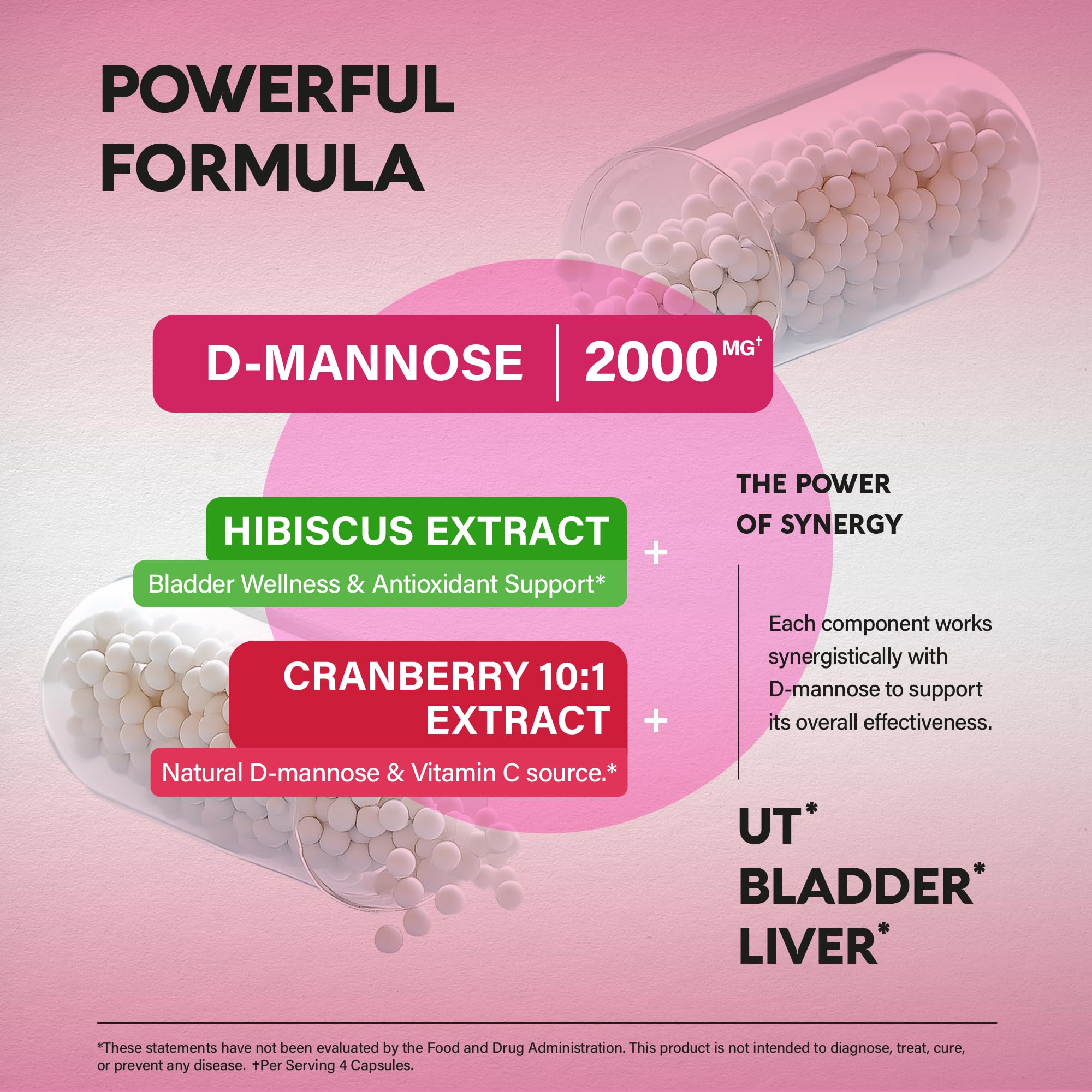 D-Mannose 2000mg with Cranberry & Hibiscus - Clinically Tested Strength for Urinary Tract Health - Supplement for Women - Bladder, Liver & Microflora Support - Made in USA - Vegan, 120 Capsules NUTRAHARMONY uk supplements