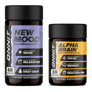 ONNIT Cognitive & Mood Support Bundle: Alpha Brain Nootropic Capsules (30 Count) + New Mood Stress Support Capsules (60 Count), IGEN Non-GMO Tested Focus, Mental Clarity, Relaxation & Sleep, 2 Pack ONNIT uk supplements