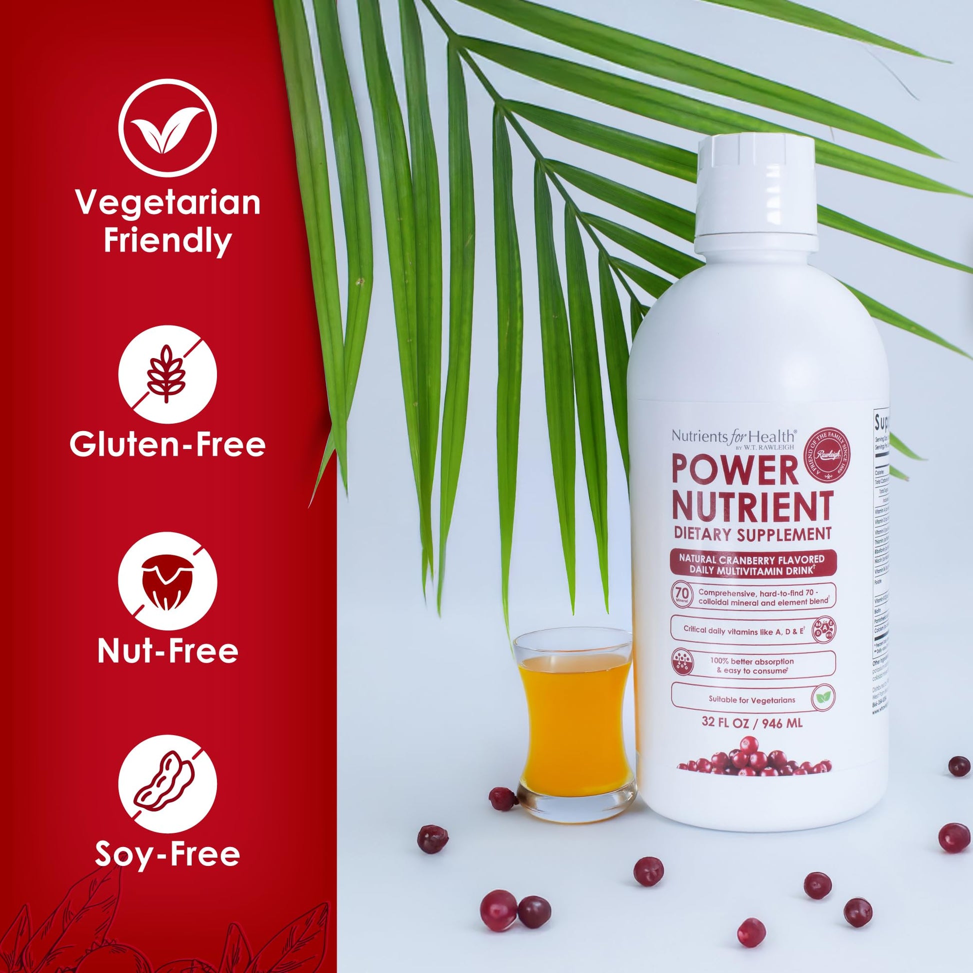 Rawleigh Power Nutrient: 32 fl oz for 1 Month - Cranberry Flavor, Daily Multivitamin Liquid Supplement for Men, Women with VIT. A - zinc & 70 Colloidal Trace Minerals, Vegetarian-Friendly, GMO Free Rawleigh uk supplements
