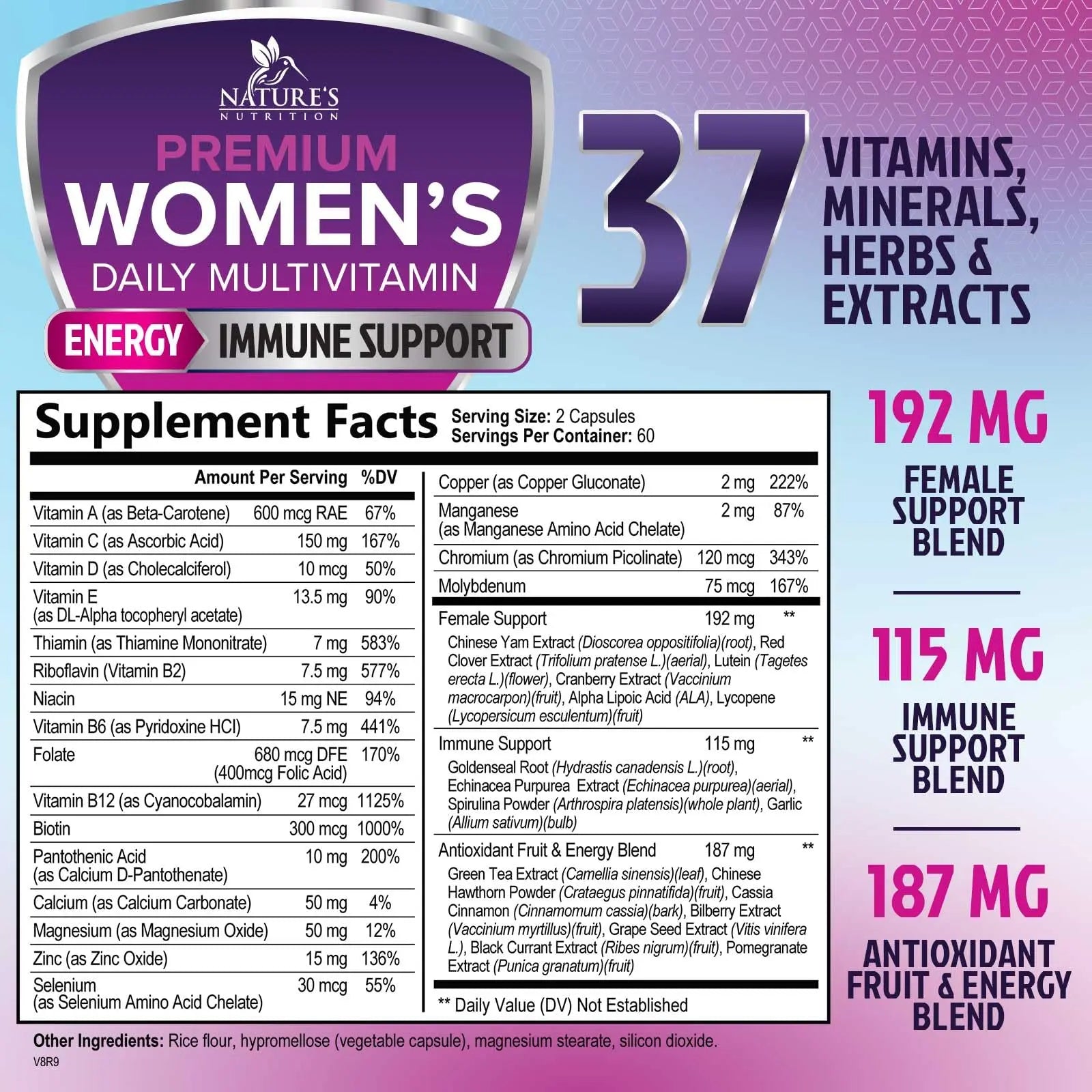 Multivitamin for Women - with Vitamins A, C, D, E, B6, B12, Zinc, Calcium & Magnesium, Womens Daily Multi Vitamin Multimineral Supplement Nature's Nutrition uk supplements