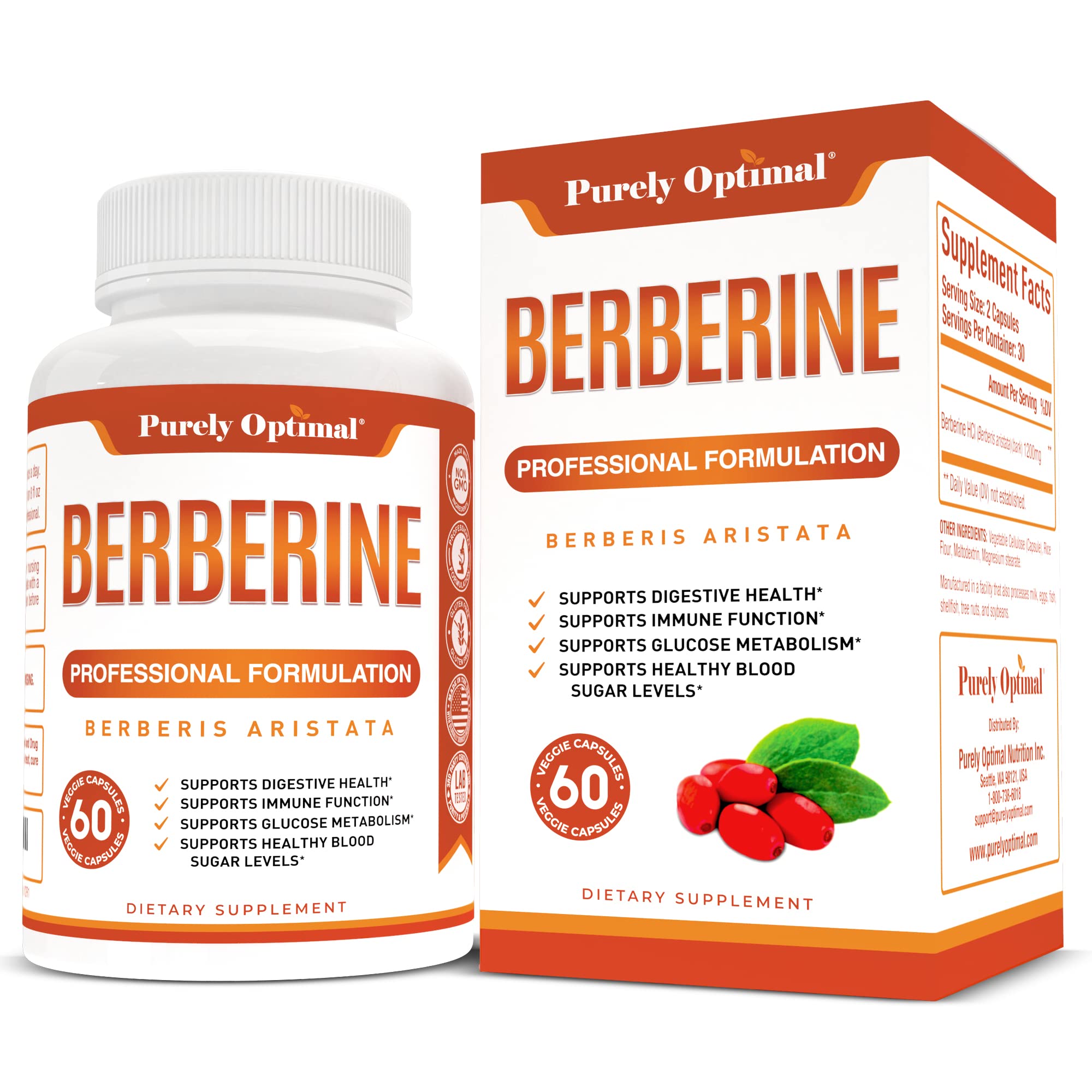 Purely Optimal Premium Berberine Supplement - 1200mg Berberine HCl, Non-GMO Purely Optimal uk supplements