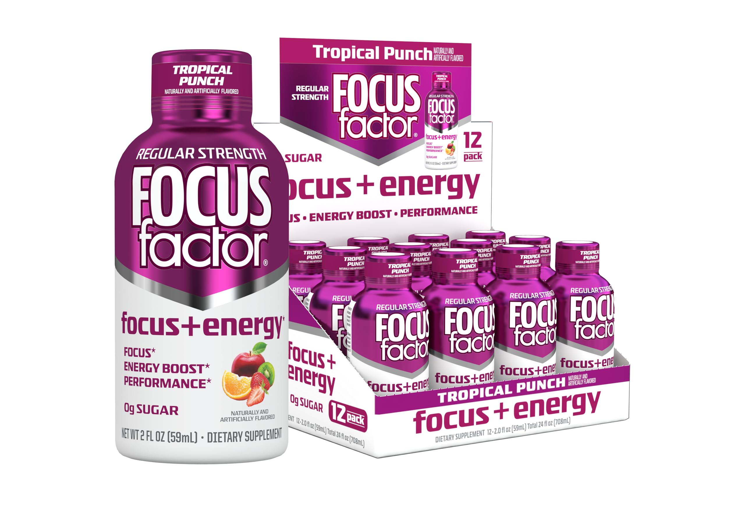 Focus Factor Focus + Energy Shots - 12 x 2oz Bottles (Tropical Punch Flavor) - Powered by Nootropics with Caffeine, L-Theanine, Ginkgo, Bacopa, L-Tyrosine, Alpha GPC Focus Factor uk supplements