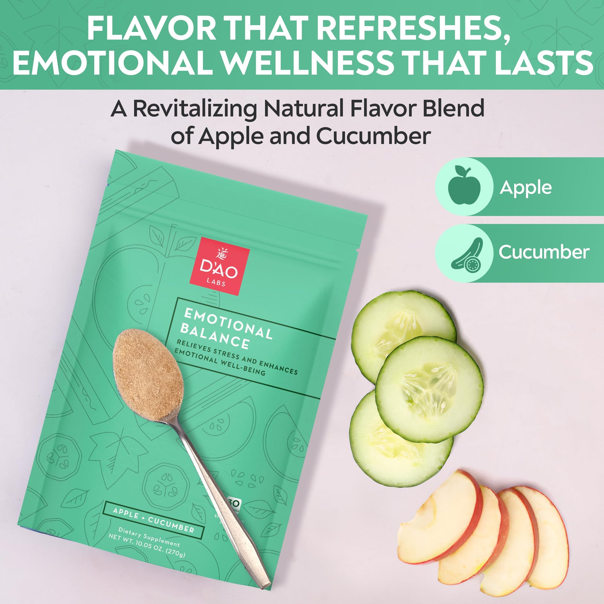 D'AO Labs Emotional Balance - Emotional Balance Powder - Calm & Stress Relief - Effervescent Powder with Apple-Cucumber Flavor - Xiao Yao San Traditional Chinese Herbal - 30 Individual Servings DAO Labs uk supplements