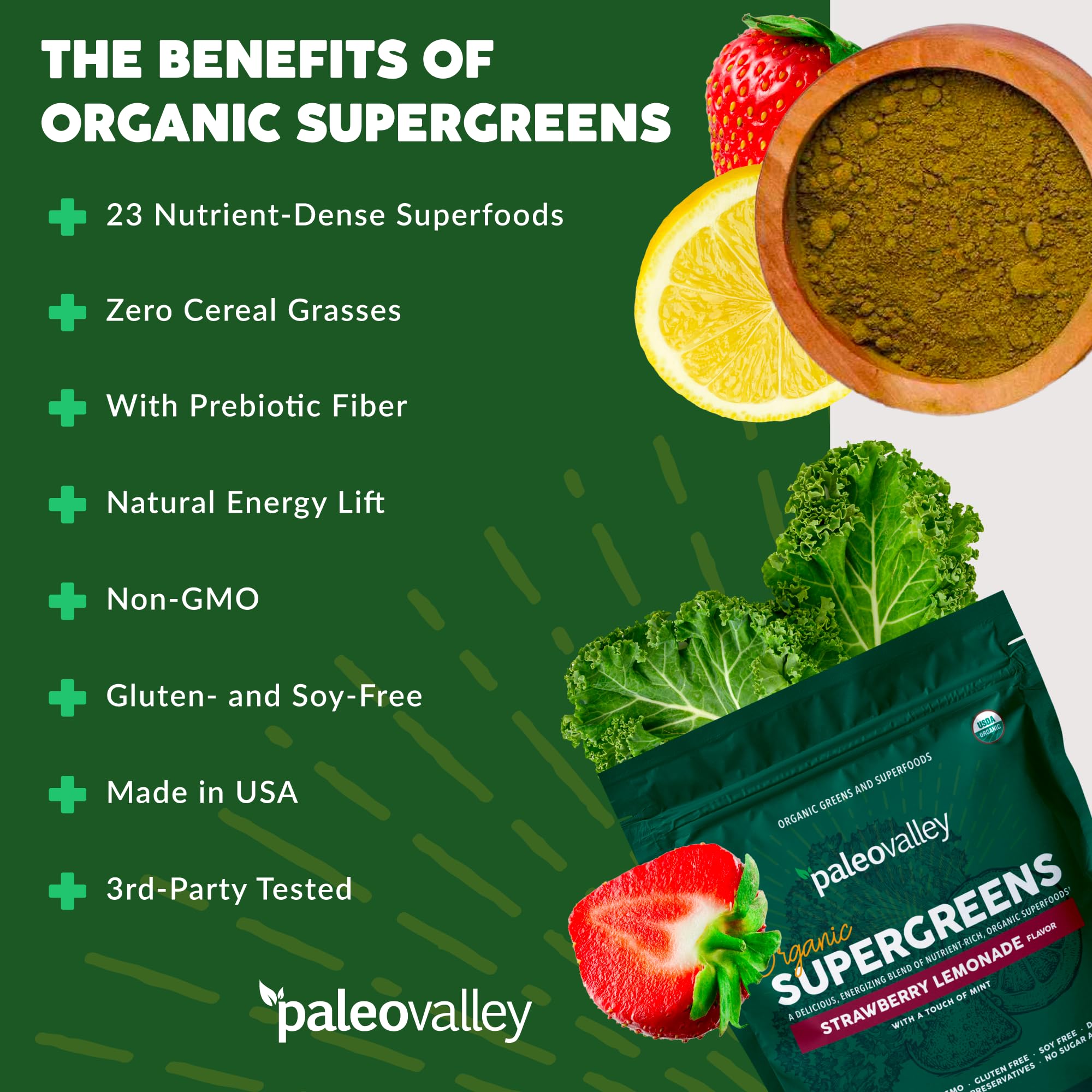 Paleovalley Organic Supergreens - Organic Greens Powder Superfood for Immune Support - Paleo Green Powder Blend - 28 Servings - 23 Superfoods - Gluten Free, No Cereal Grasses, Soy or Grain Paleovalley uk supplements