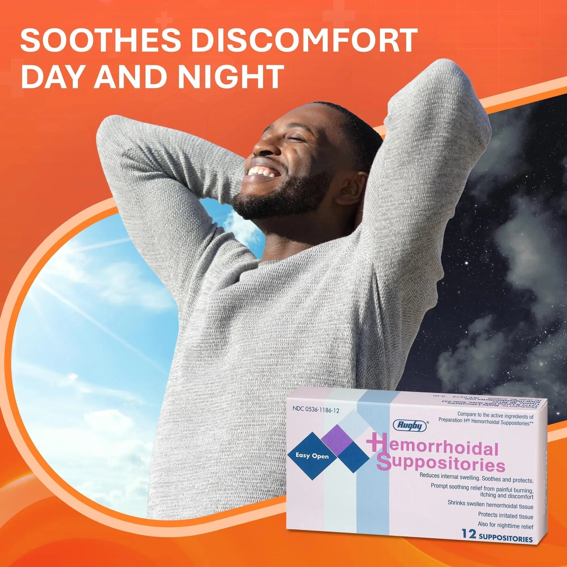Rugby Hemorrhoidal Suppositories - Soothing and Shrinking Action for Internal Hemorrhoids with Cocoa Butter and Phenylephrine HCl, Easy Open Design - 12 Count RUGBY LABORATORIES uk supplements