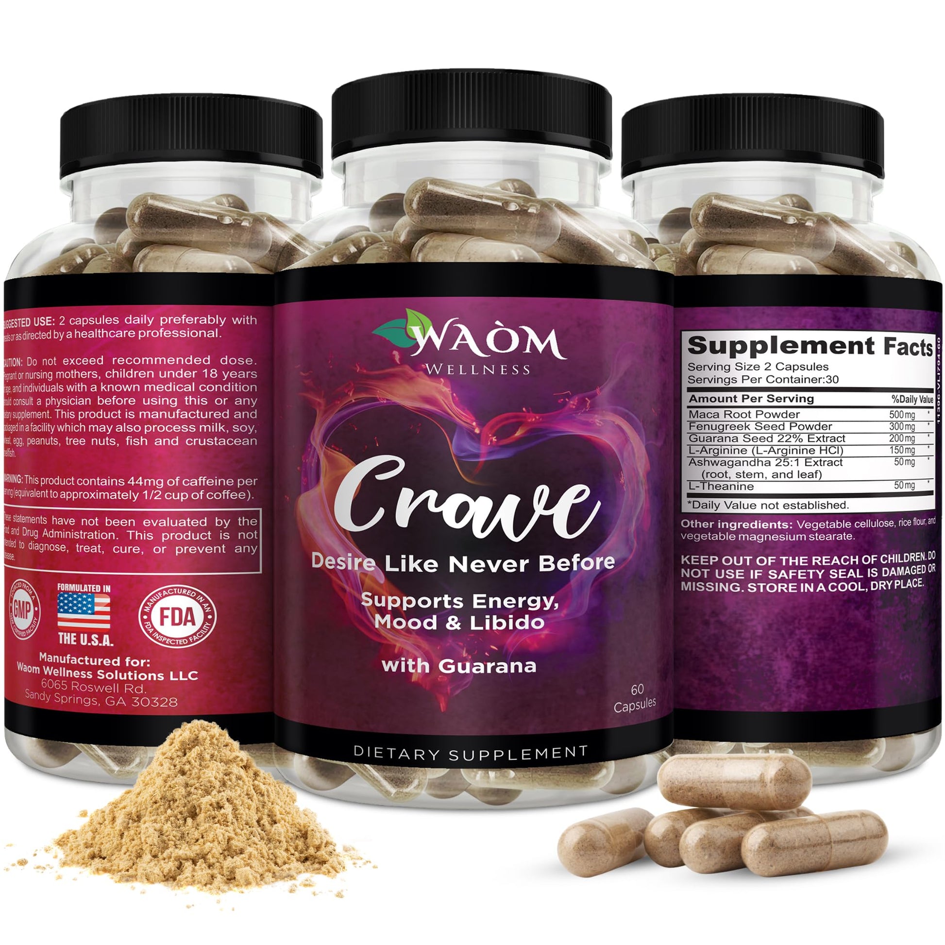 Waòm Wellness Crave – Women’s Desire Booster with Maca, Ashwagandha & L-Theanine – Natural Energy, Mood & Hormone Balance Support – 60 Vegan Capsules Waòm Wellness uk supplements