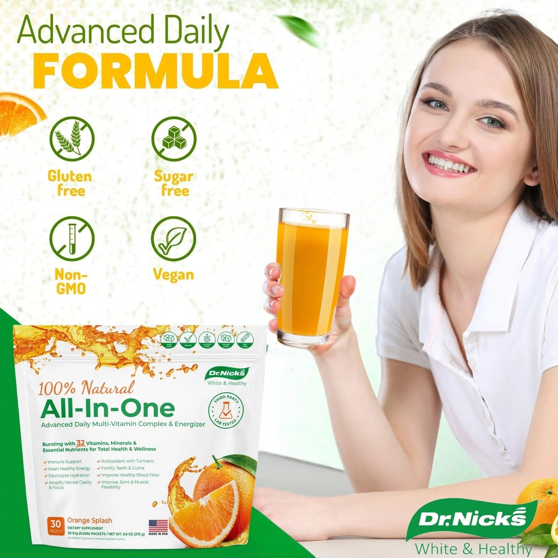 Dr. Nick's Multivitamin Powder for Women, 30 Pack, Orange Splash, Multivitamin for Women with 32 Vitamins and Minerals Dr.Nick's White & Healthy uk supplements