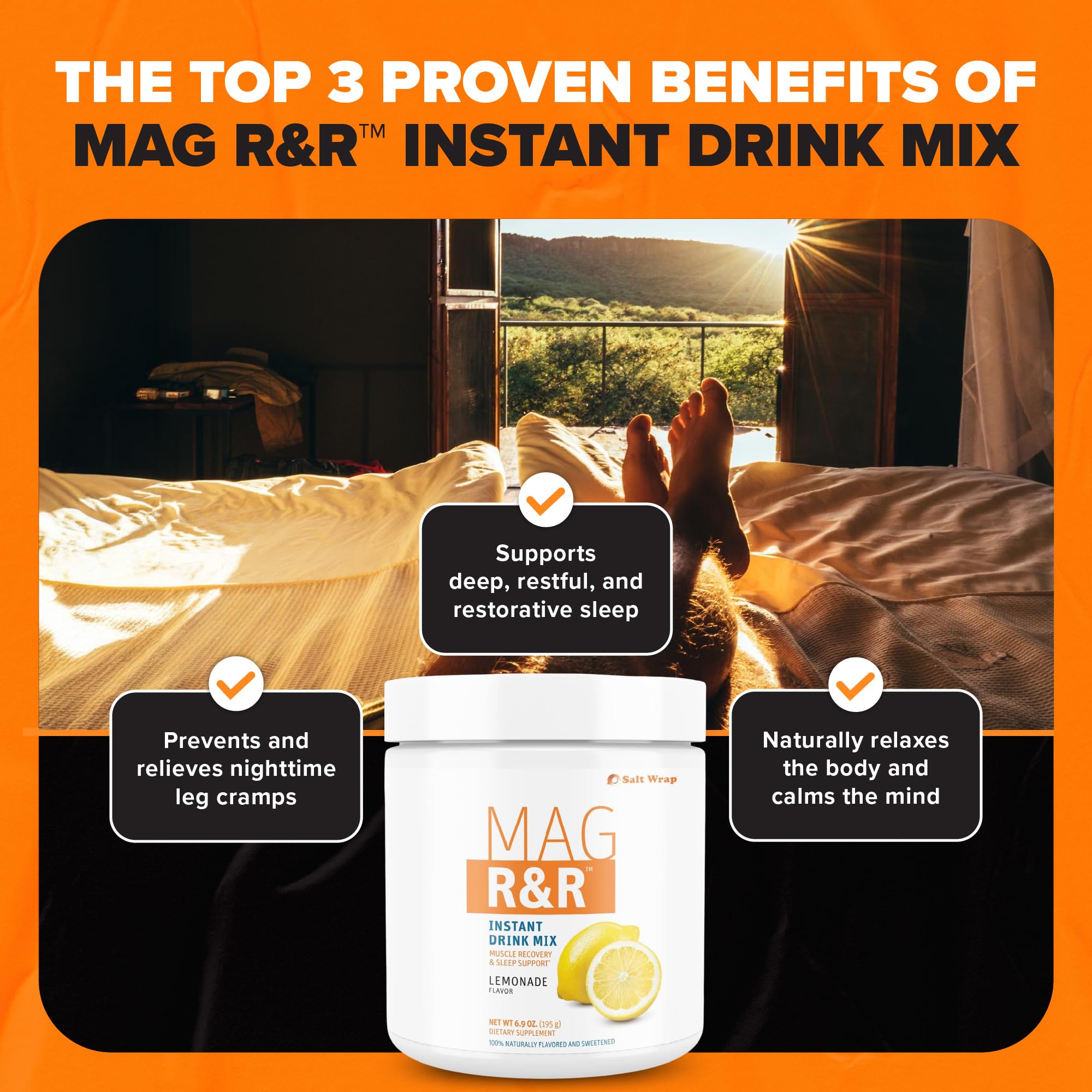 SaltWrap Mag R&R Instant Drink Mix - Sugar-Free Nighttime Magnesium Glycinate Powder with Stevia & FiberSMART® - Muscle Cramp & Leg Cramps Relief, Sleep & Relaxation Support - 30 Servings SaltWrap uk supplements