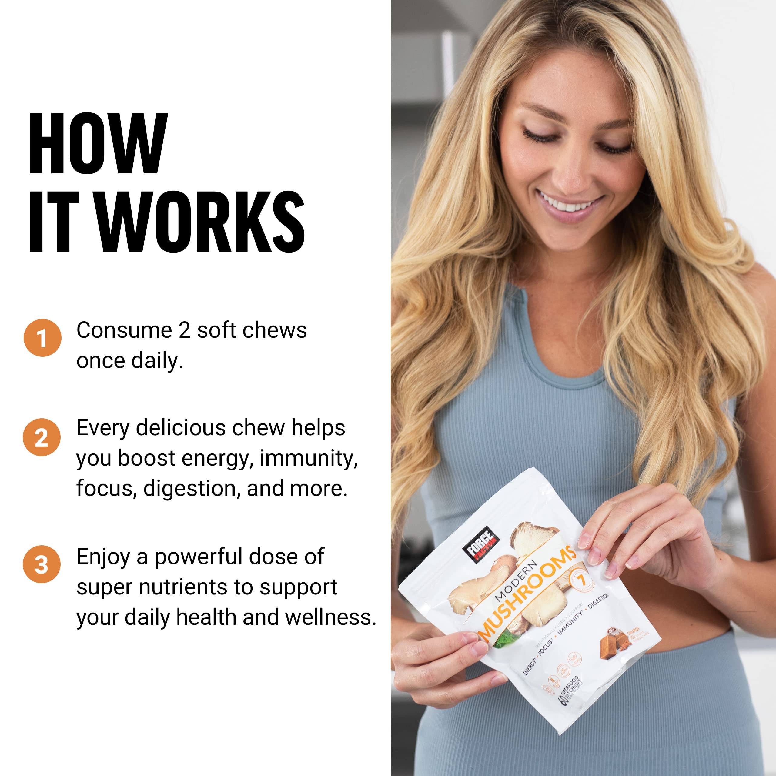 FORCE FACTOR Modern Mushrooms Soft Chews, Mushroom Supplement with Lions Mane Force Factor uk supplements