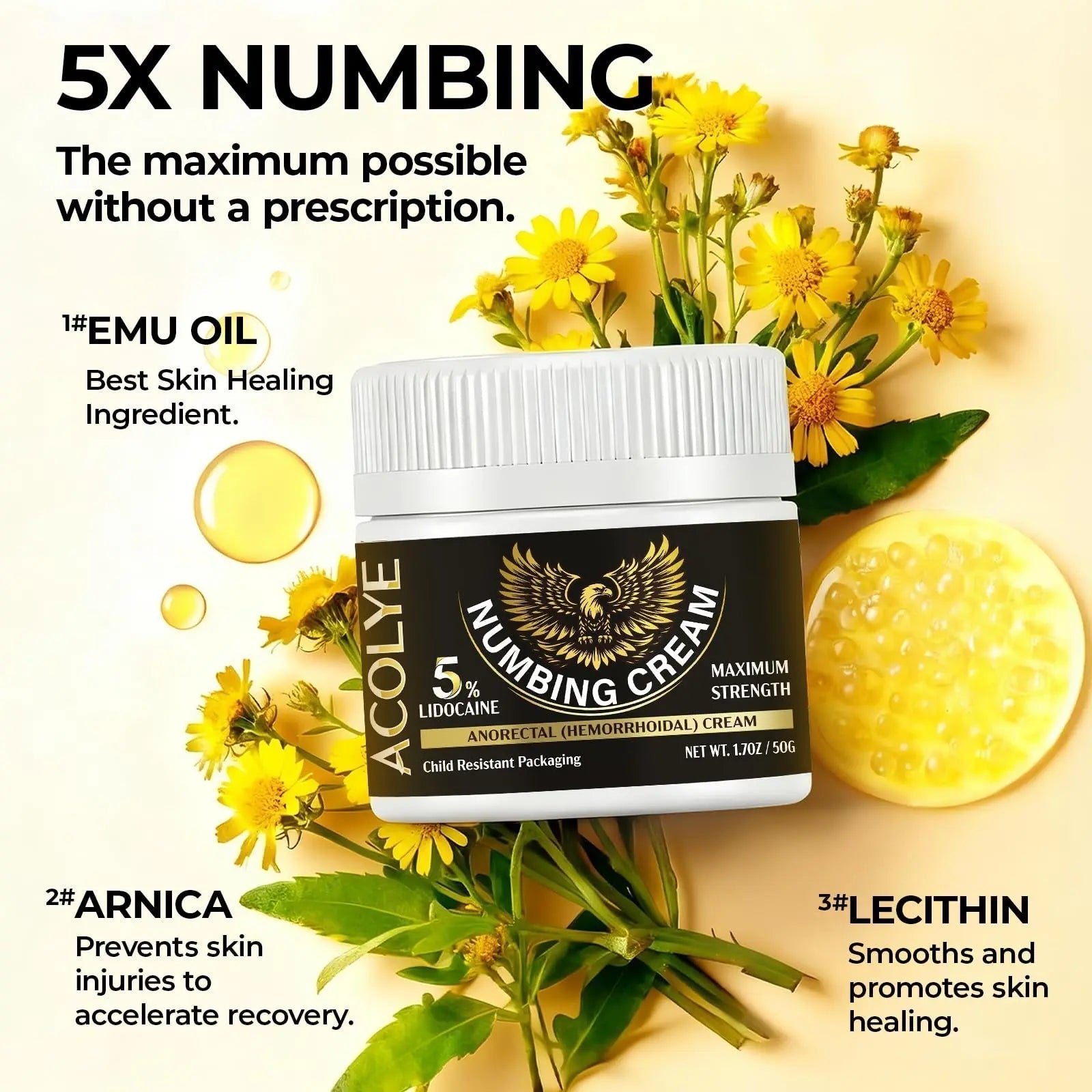 Acolye Numbing Cream Extra Strength: 5% Lidocaine Local Anesthetic- Long Lasting Extra Relief with Menthol Arnica and Emu Oil - Hemorrhoid Cream Acolye uk supplements