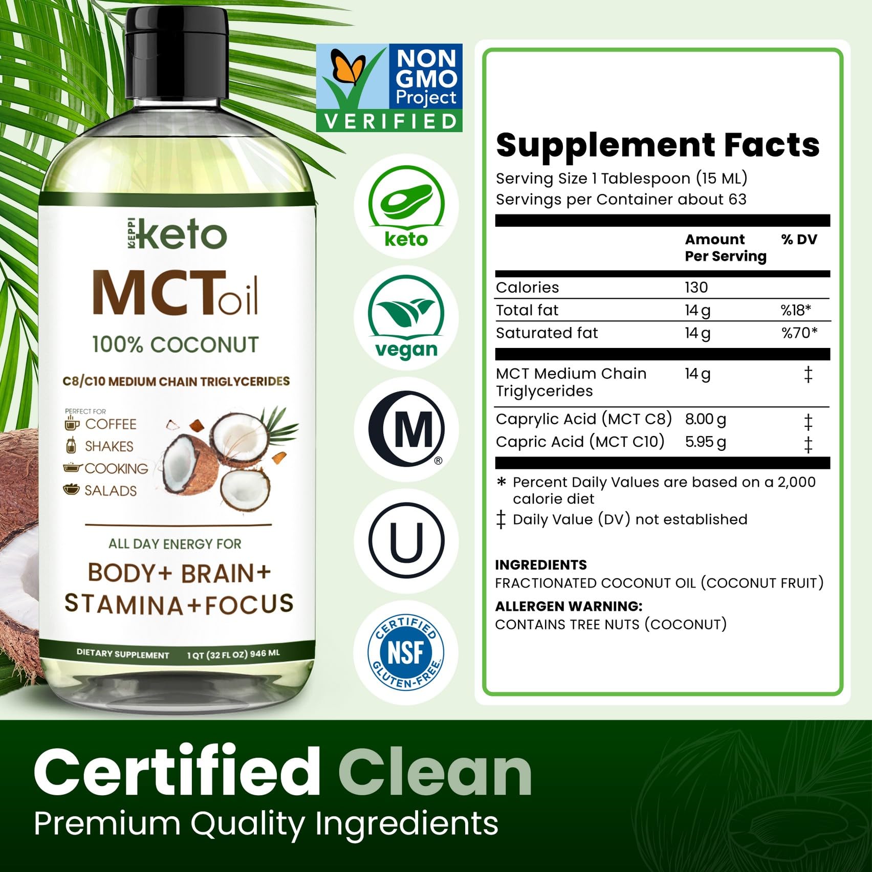 Keppi Flavorless MCT Oil - C8 and C10 for Keto Diet, Non-GMO, Certified Gluten-Free Keppi uk supplements