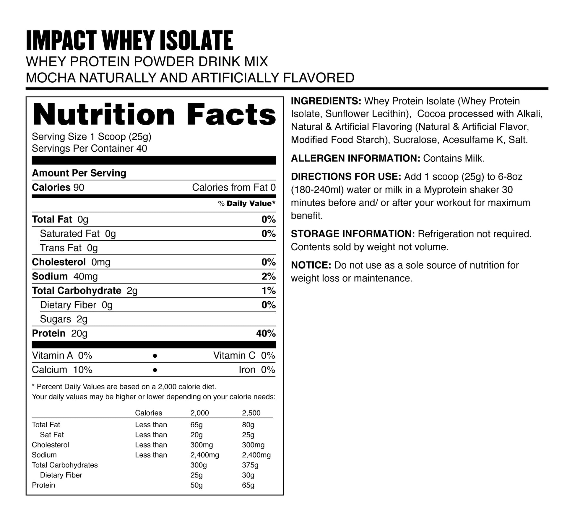 Myprotein Impact Whey Isolate - Mocha, 2.2 Lbs (40 Servings) Myprotein uk supplements