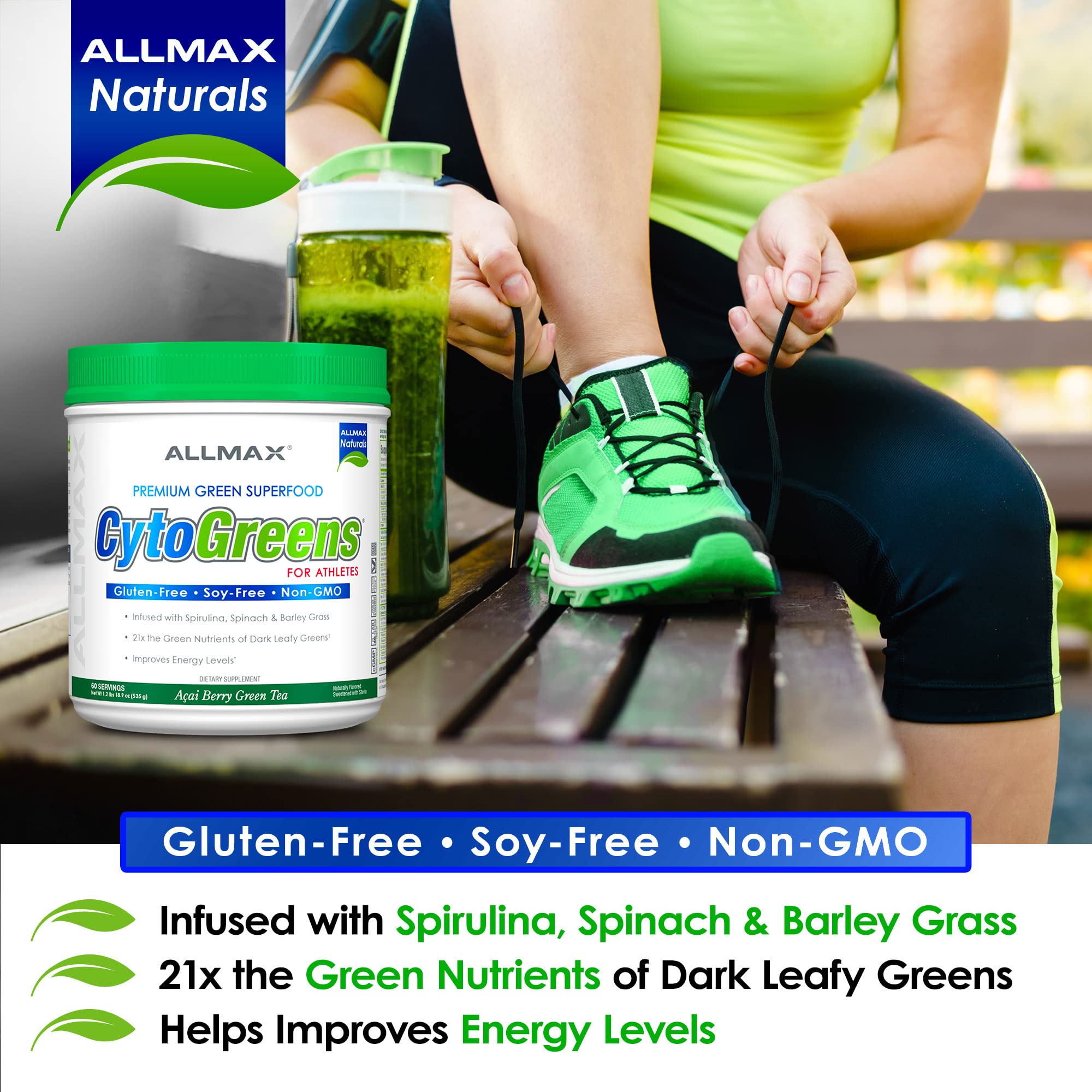ALLMAX Naturals CytoGreens Super Greens Powder, Premium Green Superfood with Greens, Superfoods, Daily Greens Supplement, Acai Berry Green Tea, 14 Servings ALLMAX uk supplements