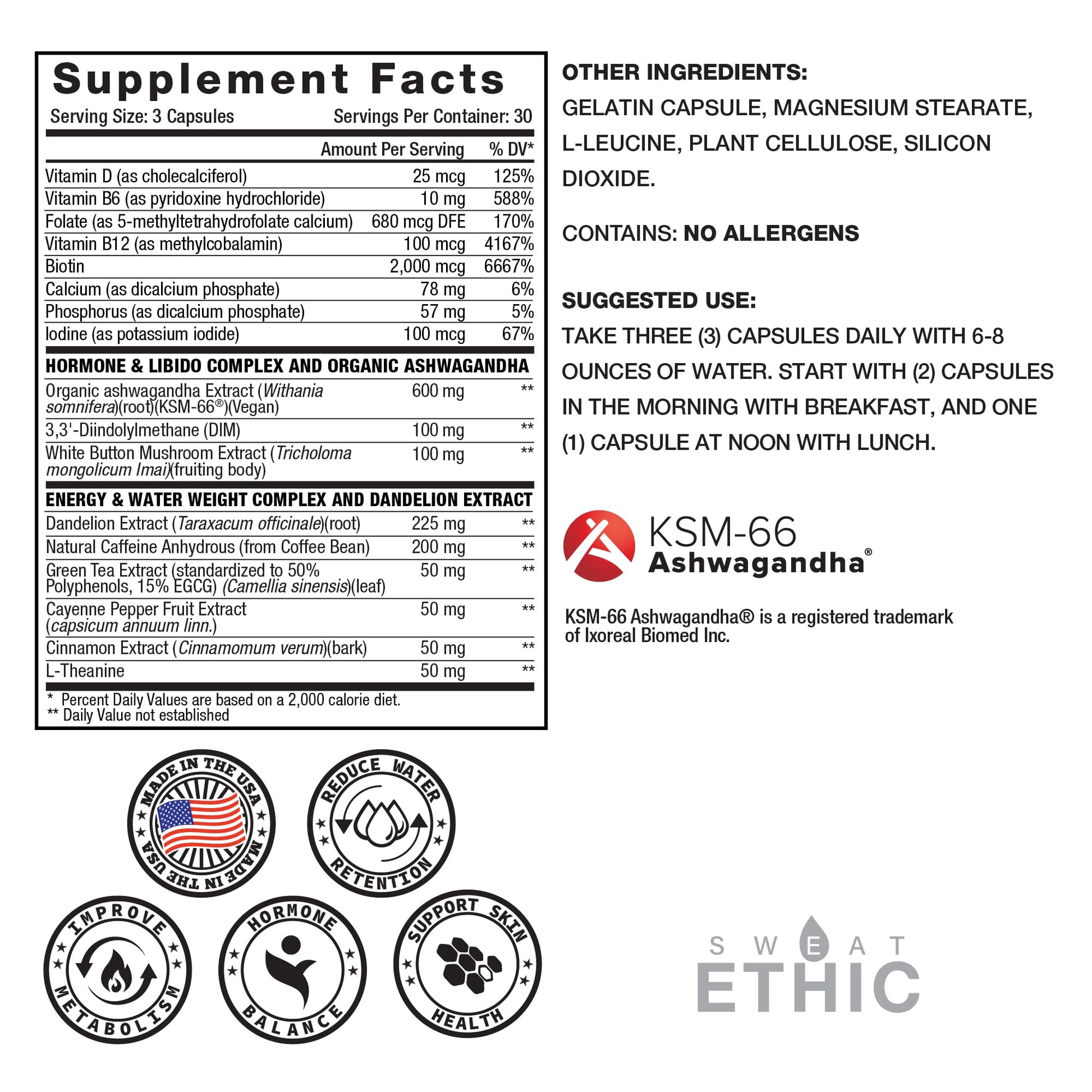 Sweat Ethic Victress, Hormone Balance Support for Women with KSM-66 Ashwagandha, DIM, Biotin, Folic Acid, Dandelion Root, Cayenne Pepper & Vitamin D3, Daily Wellness Formula, 90 Easy to Take Capsules Sweat Ethic uk supplements