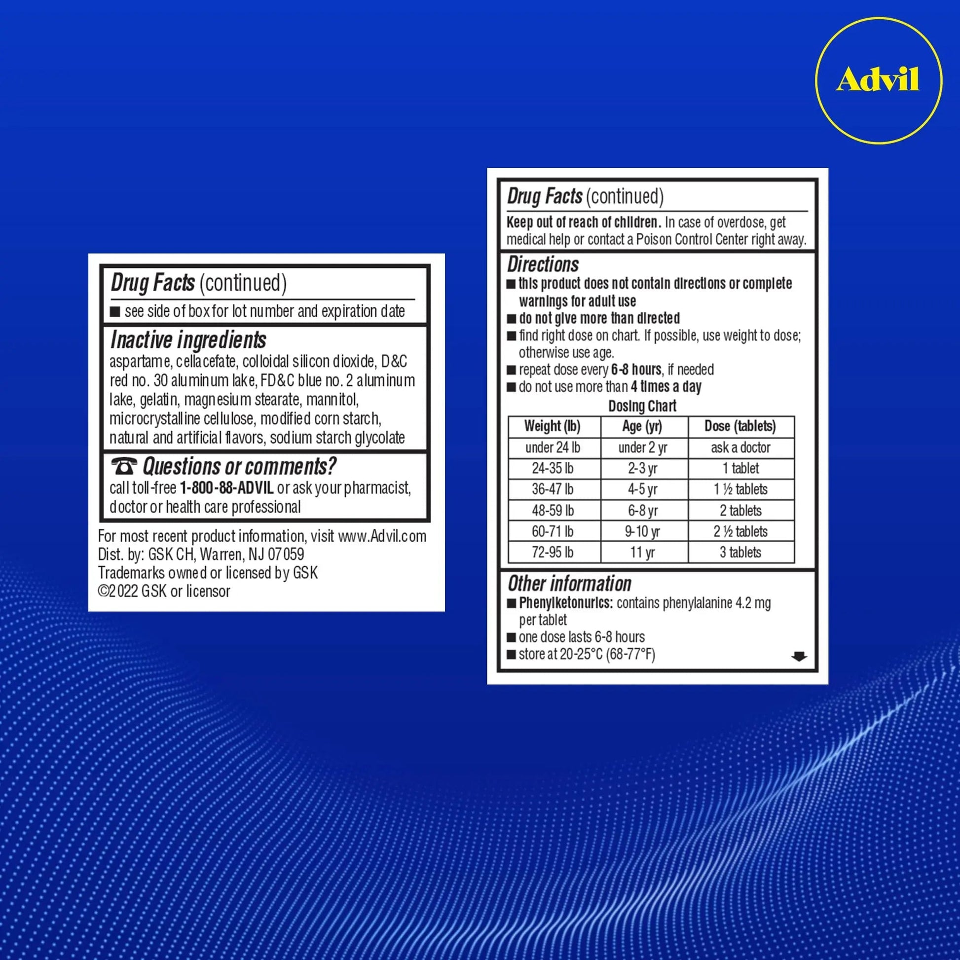 Advil Junior Strength Chewable Ibuprofen Pain Reliever and Fever Reducer, Children's Ibuprofen for Pain Relief, Grape - 24 Tablets (Pack of 3) Advil uk supplements