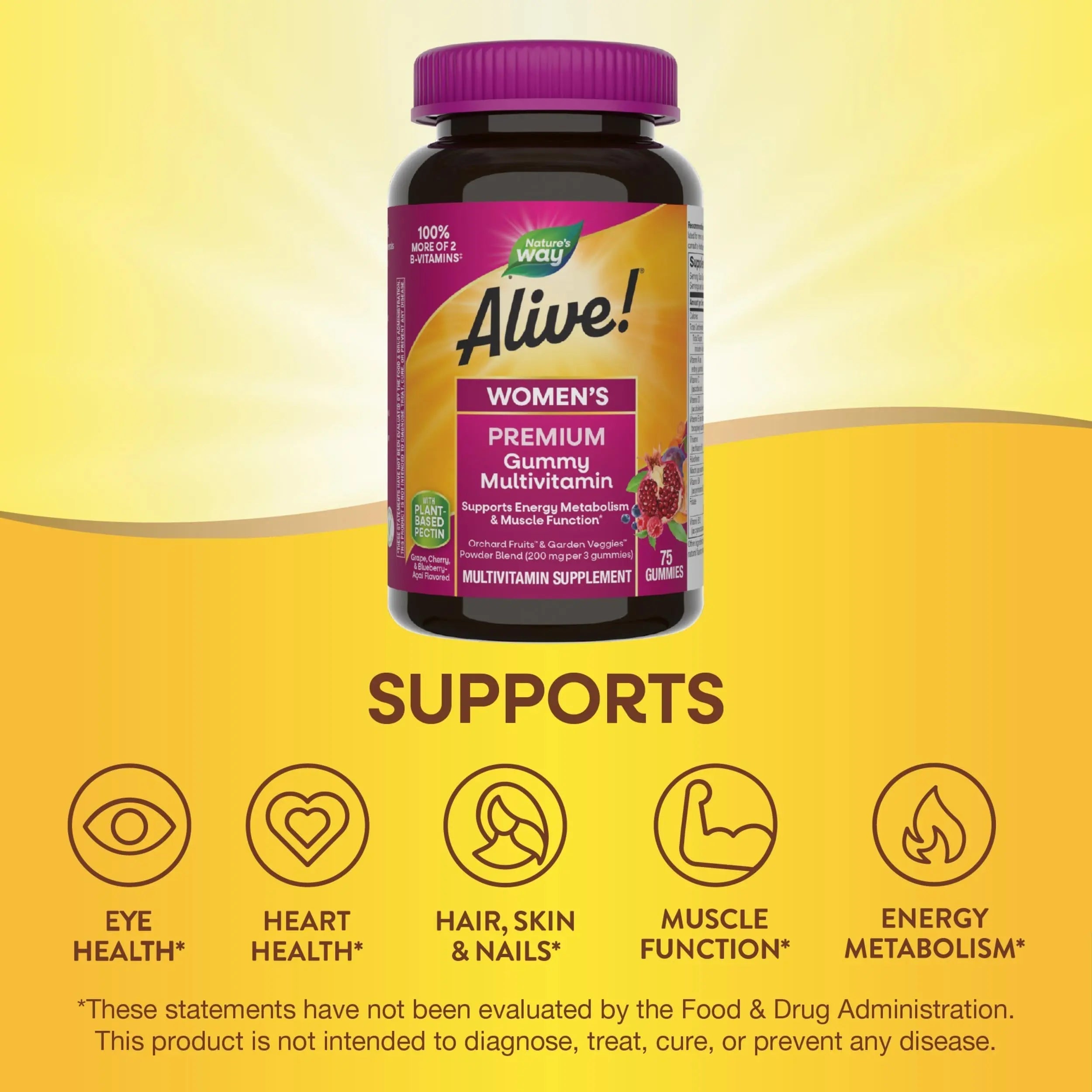 Nature’s Way Alive! Premium Women’s Gummy Multivitamin, Supports Energy Metabolism, Muscle Function*, B-Vitamins, Grape, Cherry, & Blueberry-Acai Flavored, 75 Gummies Nature's Way uk supplements
