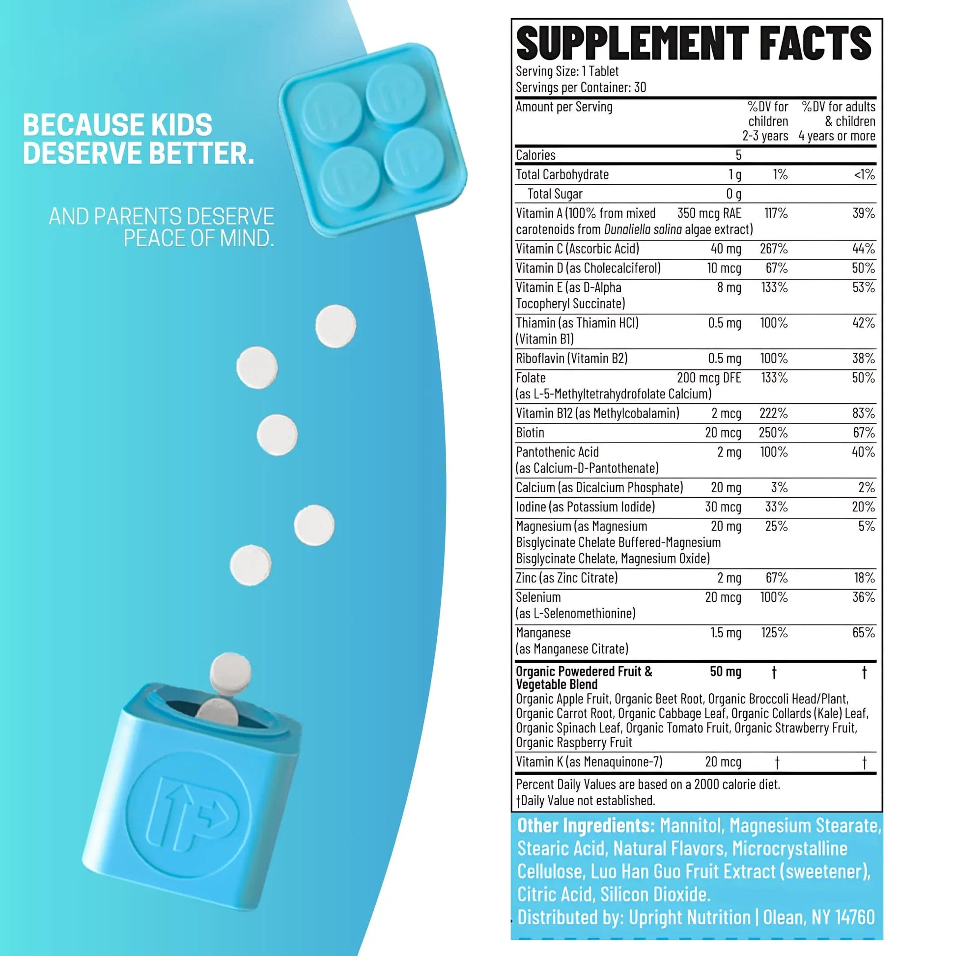 Upright Nutrition Children's Multivitamin | 30 Day Supply | Chewable, Sugar-Free | 17+ Essential Vitamins & Minerals with 50mg of Fruits & Veggies Upright Nutrition uk supplements
