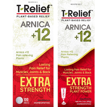 MediNatura T-Relief Extra Strength Pain Relief Arnica +12 Plant-Based Pain Relievers 100ct Tablets T-Relief Extra Strength Pain Relief 3oz Cream Bundle MediNatura uk supplements