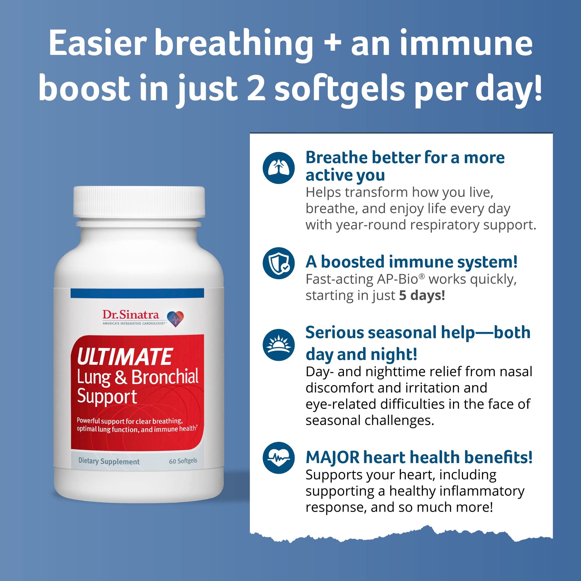 Dr. Sinatra Ultimate Lung & Bronchial Support Supplement for Lung Health, Clear Breathing, Immune and Heart Health, and Seasonal Respiratory Challenge Support (60 Capsules, 30-Day Supply) Dr. Sinatra uk supplements