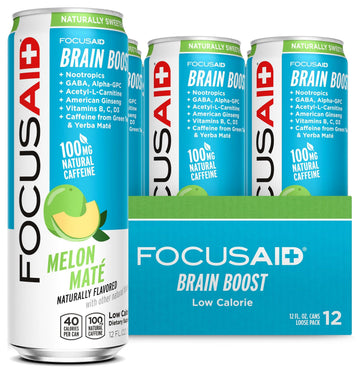 FOCUSAID Energy Blend, Brain Boosting Nootropics Drink, Alpha-GPC, GABA, B-Complex, Yerba Mate, Green Tea, 100% Clean, 100mg Natural Caffeine, 12-oz. can, 12 Pack LIFEAID uk supplements