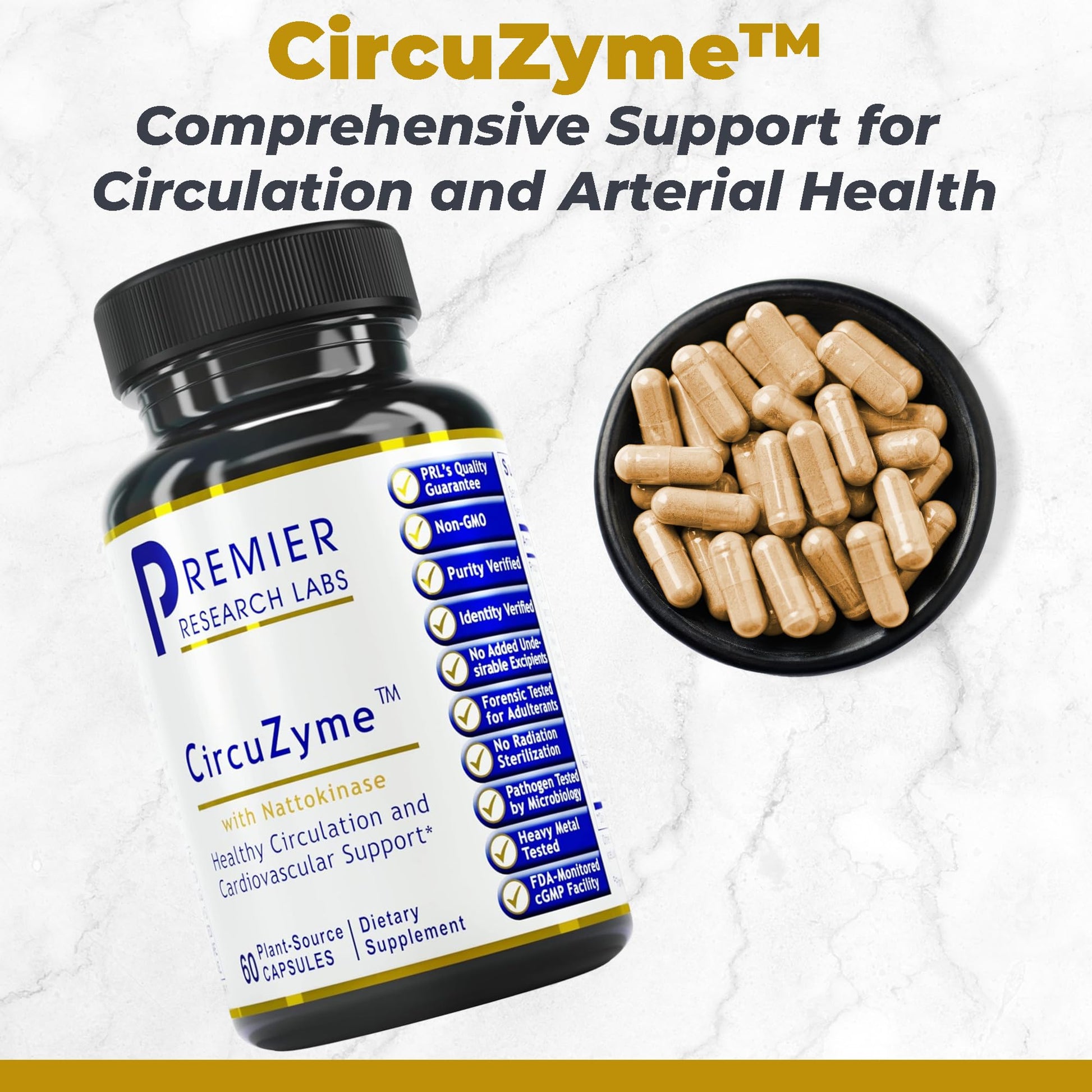 Premier Research Labs CircuZyme - Blood Circulation Supplements Supporting Blood Flow & Vascular Support Featuring Diosmin, Cayenne & Nattokinase, for Men and Women - 60 Vegetarian Capsules Premier Research Labs uk supplements