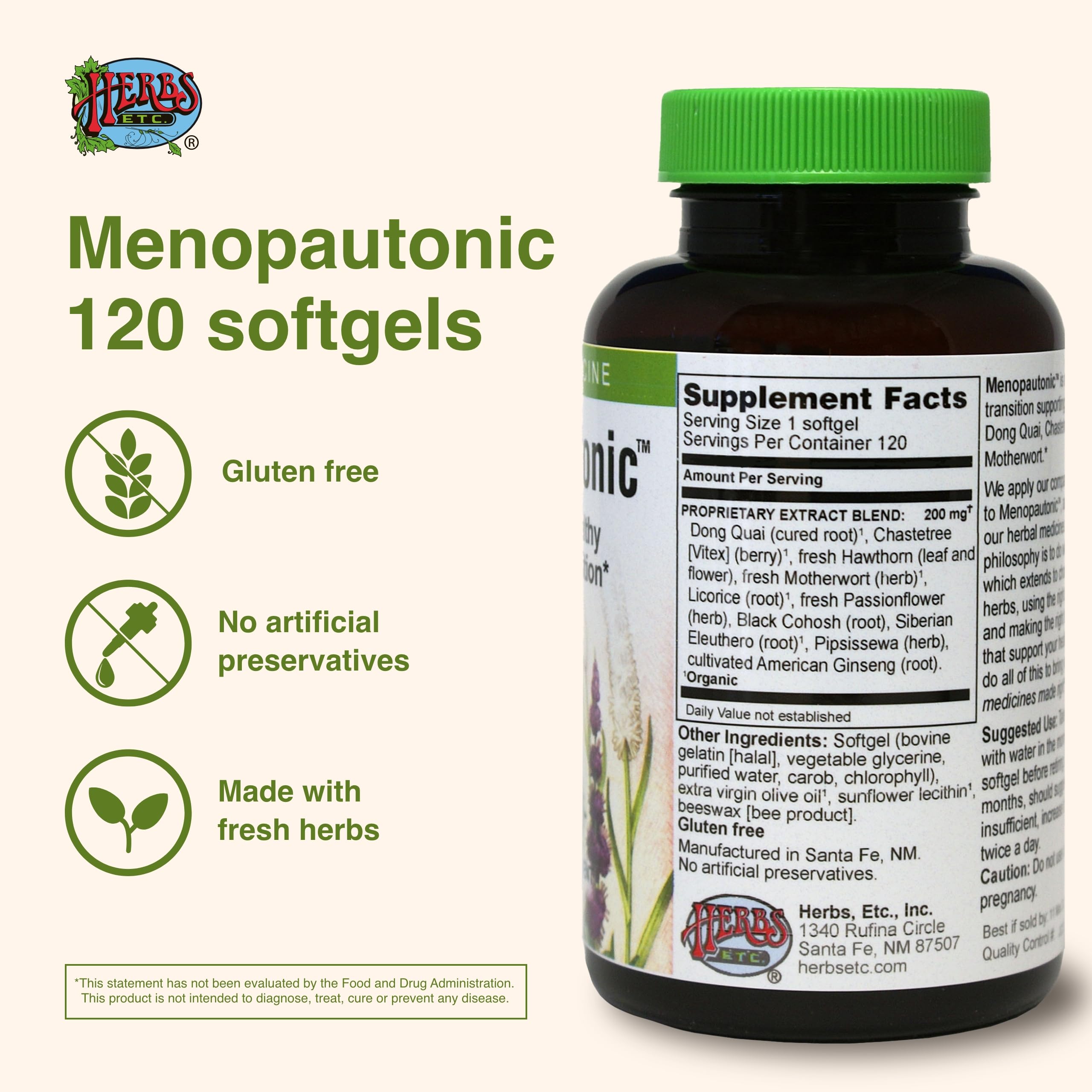Herbs Etc. Menopautonic Softgels - Essential Supplement for Women - Hormonal Transition Support Supplement - Offers Menopausal Support with Dong Quai & Motherwort - 120 Softgels (120 Servings) Herbs Etc. uk supplements