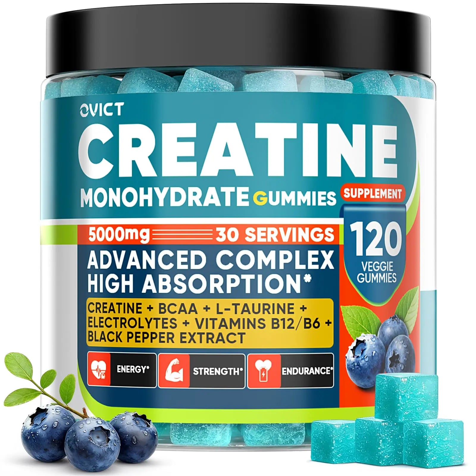 99.99% Creatine Monohydrate Gummies for Men Women 5g, 7-in-1 Pre-Workout Complex with BCAA, Taurine, B12/6 & Electrolytes, 6X Boost Energy, Muscle Strength & Recovery OVICT uk supplements
