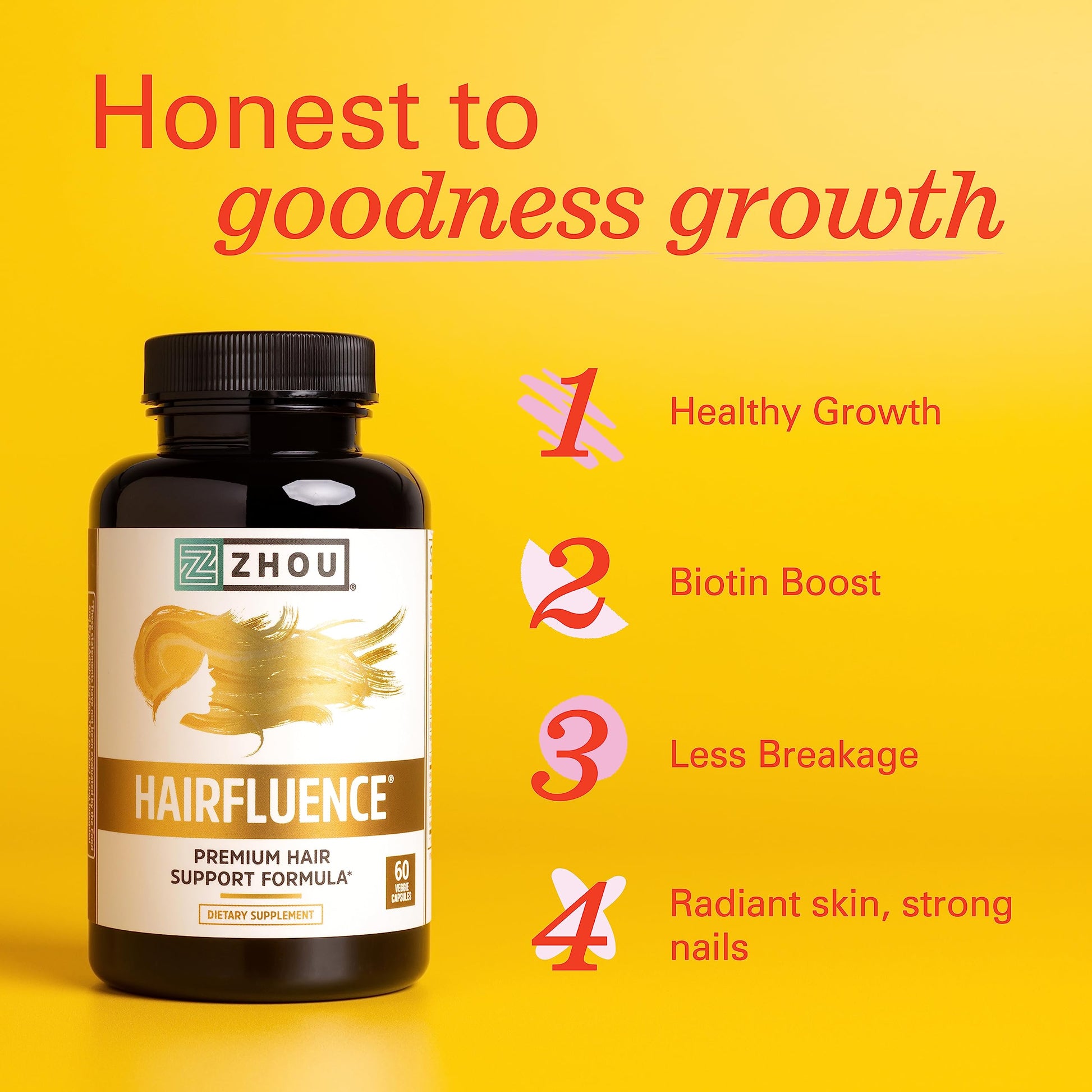 Zhou Hairfluence, Hair Growth Supplement with Biotin 5000mcg, Collagen, Keratin, Zhou Nutrition uk supplements