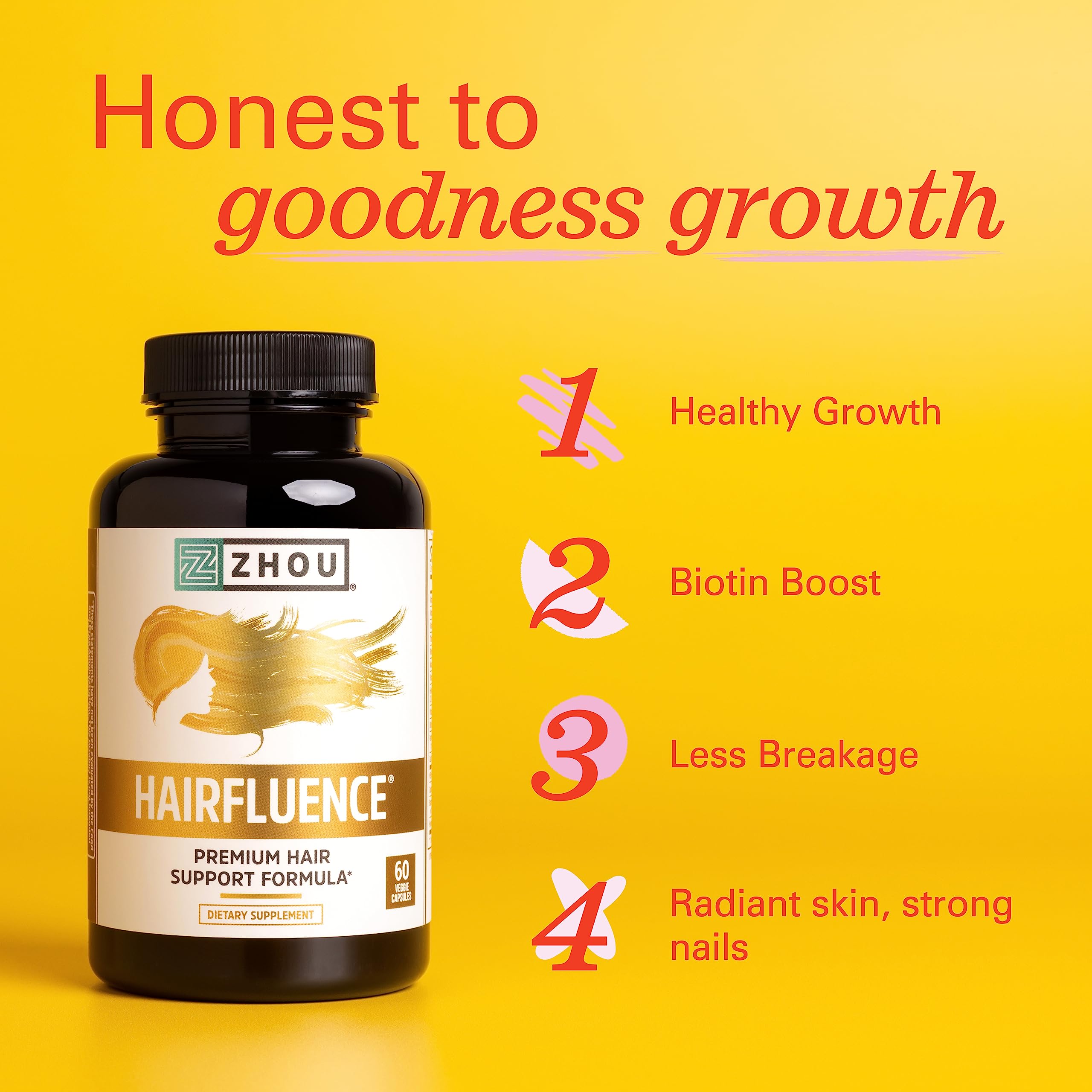 Zhou Hairfluence, Hair Growth Supplement with Biotin 5000mcg, Collagen, Keratin, Zhou Nutrition uk supplements