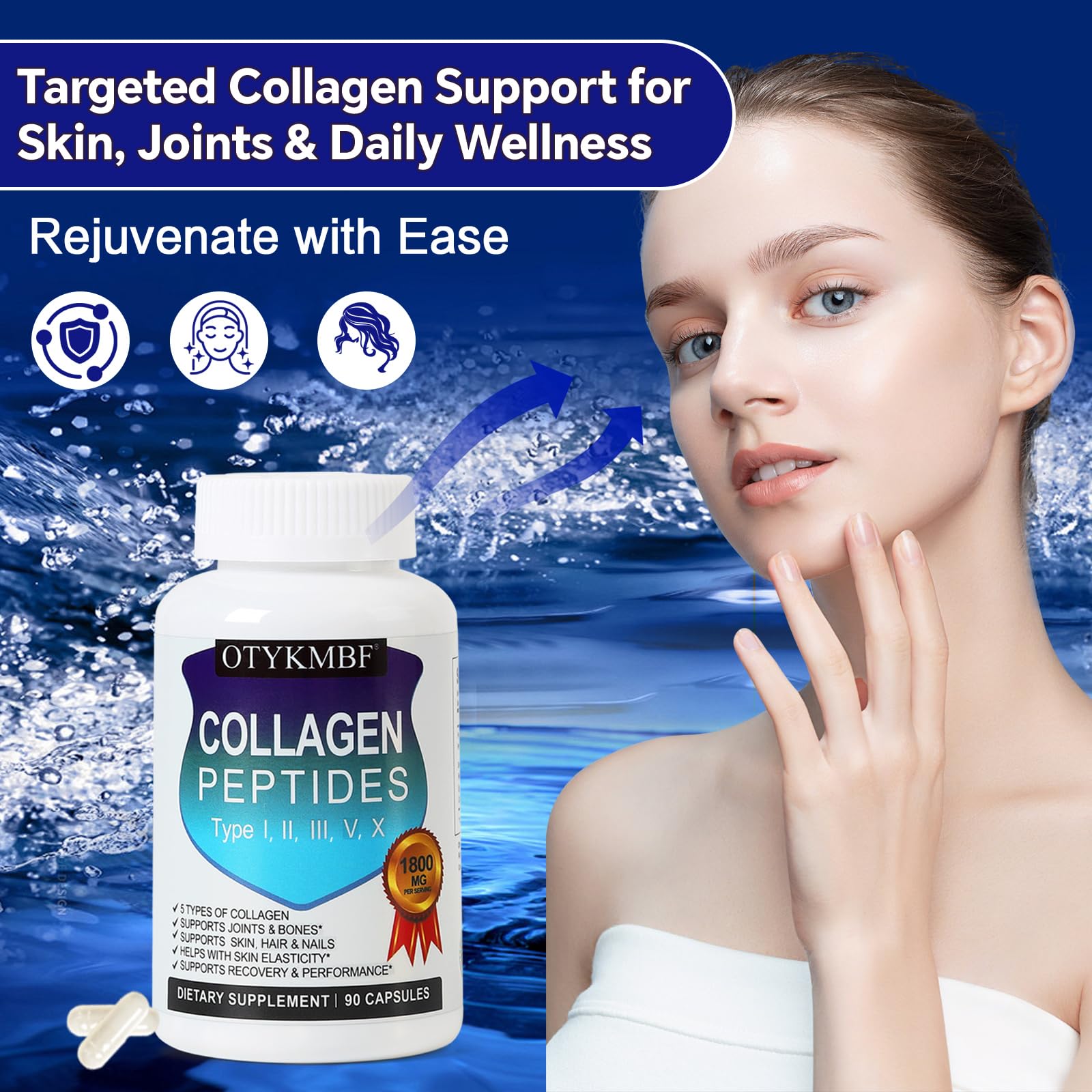 OTYKMBF Multi Collagen Peptides Pills 1800mg, Type I, II, III, V, X - Hydrolyzed Premium Collagen Complex Supports Skin, Joints, Hair & Nails, Hydrolyzed Protein for Women Men, 90 Capsules OTYKMBF uk supplements