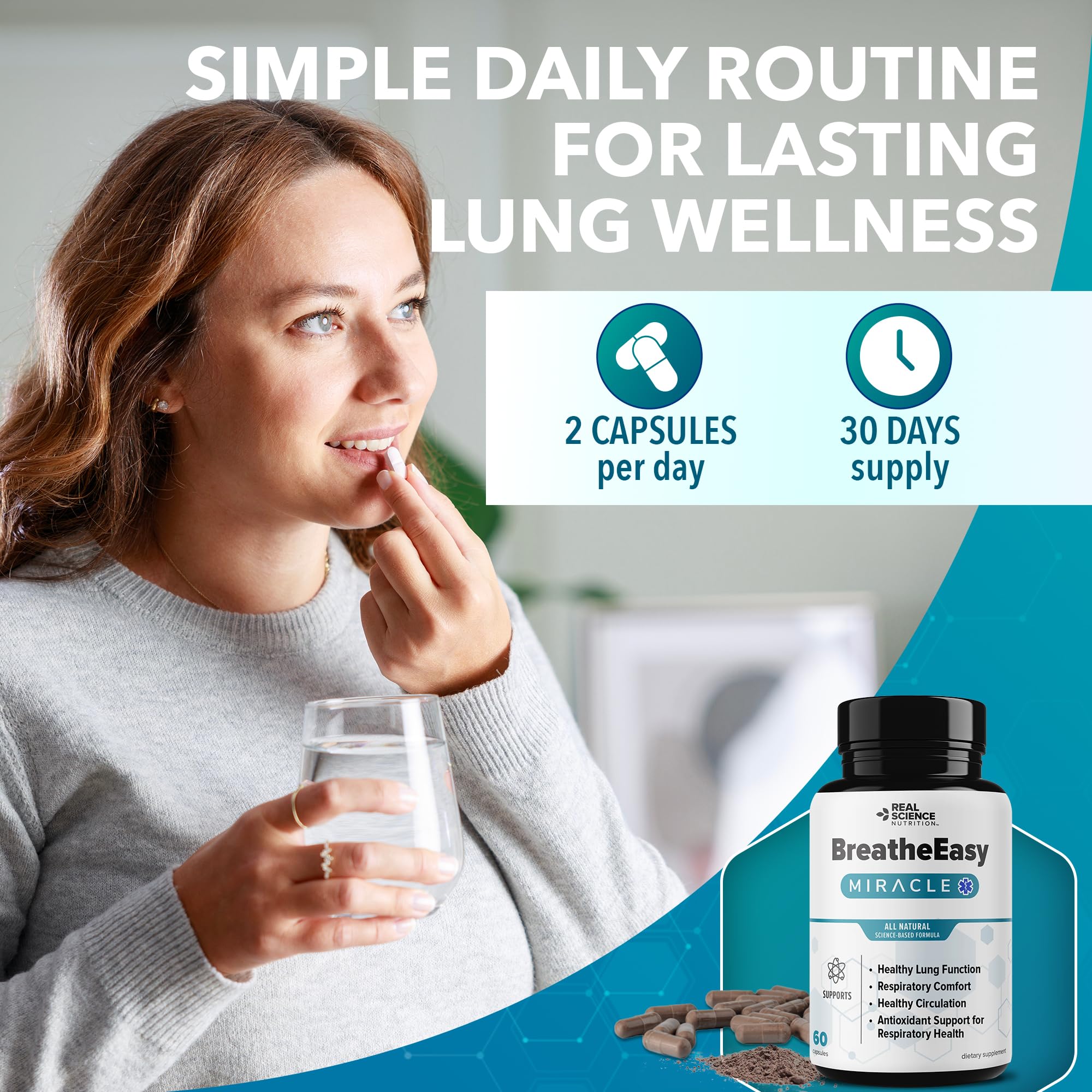 Real Science Nutrition BreatheEasy Lung Support Supplement for Lung Health & Respiratory Wellness – Lung Cleanse Formula with Vinitrox, GABA for Circulation Support - Made in USA - 60 Capsules Real Science Nutrition uk supplements
