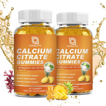 GONGOTA Calcium Citrate 1200mg with Vitamin D3 Gummies, Chewable Calcium for Bone, Muscle, Joints, Immune Support, Calcium Supplements for Women & Men,Sugar Free, Pineapple Flavor - 120 Gummies GONGOTA uk supplements