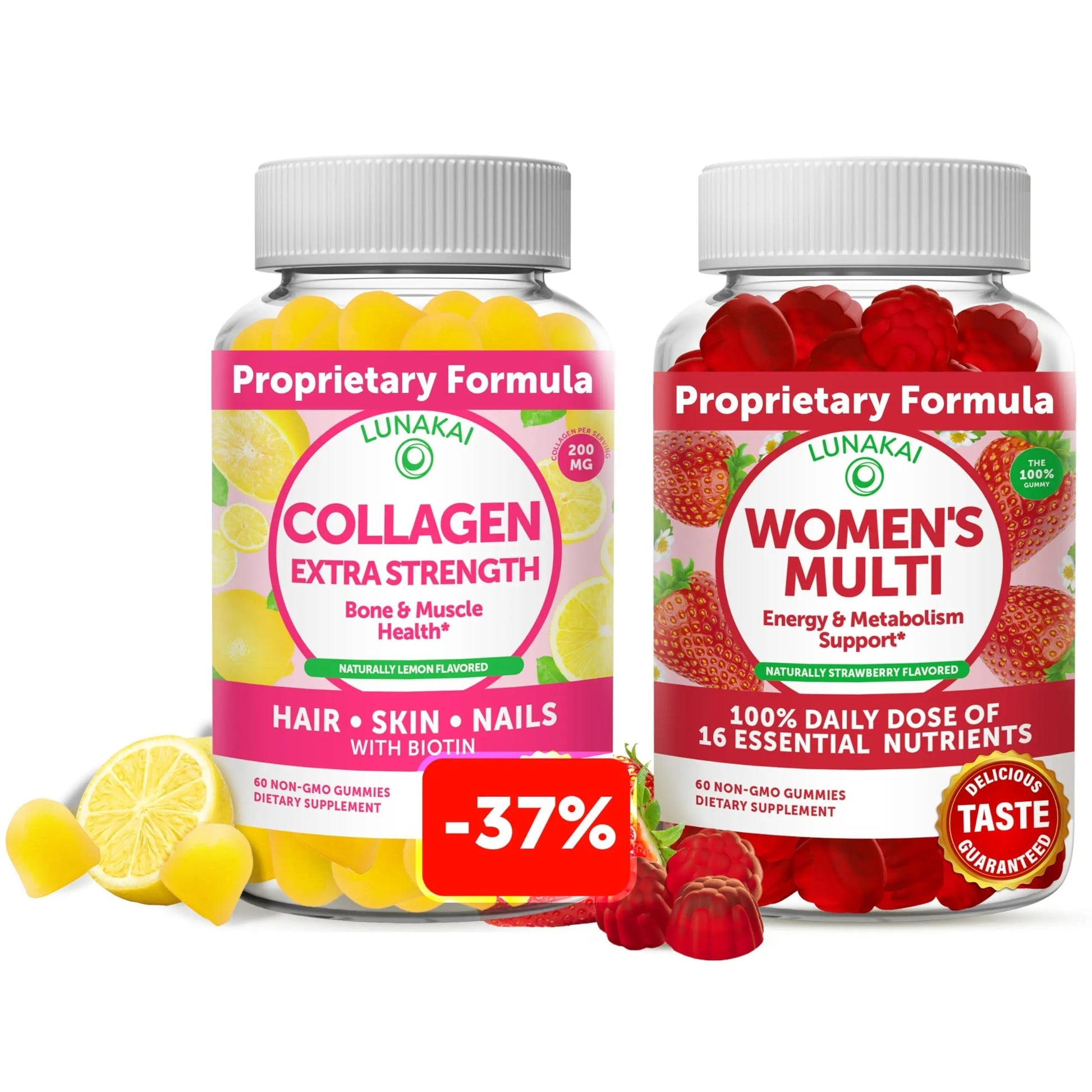 Lunakai Collagen and Women's Multivitamin Gummies Bundle - Non-GMO Anti Aging Supplements with Biotin, Zinc, Vitamin C and E Lunakai uk supplements