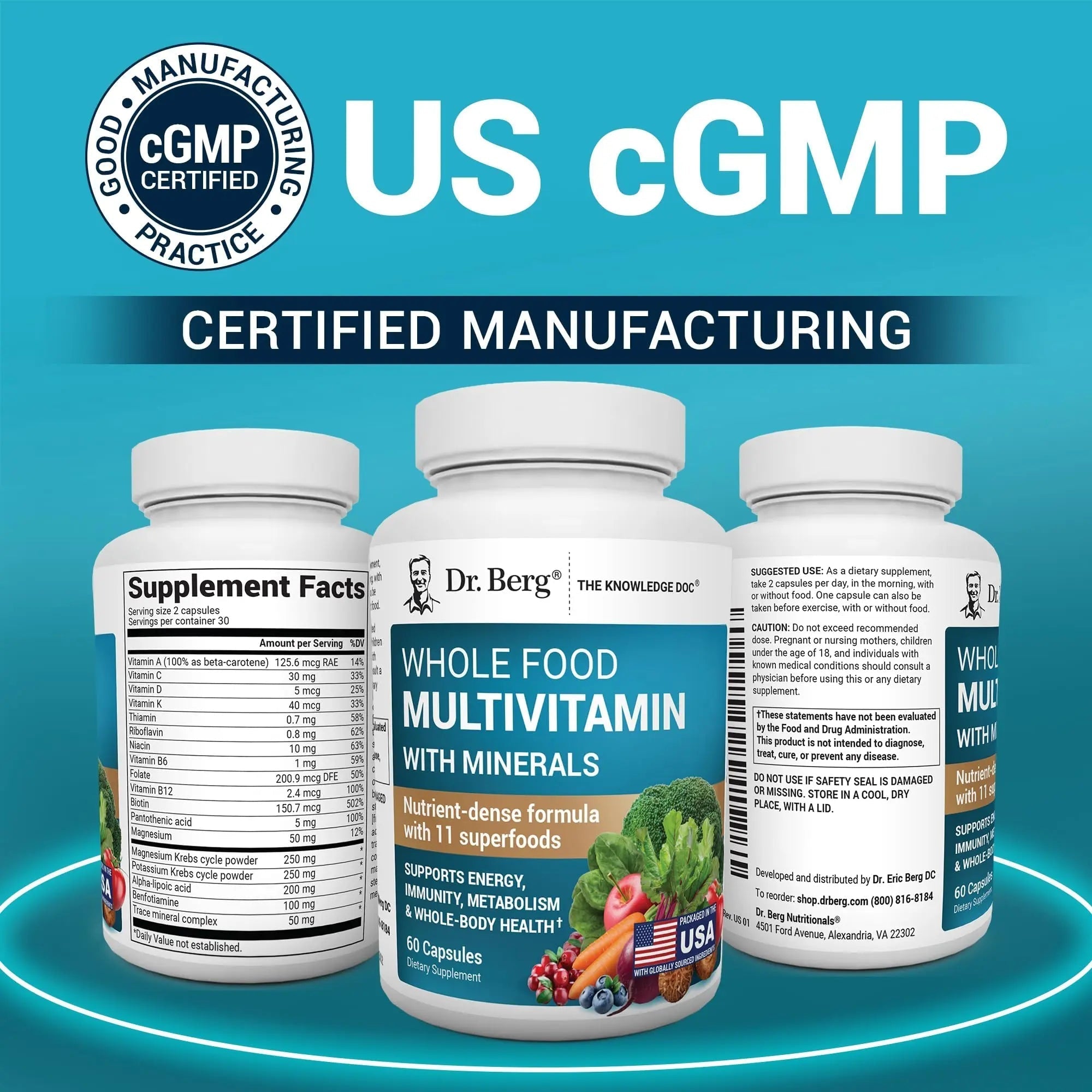 Dr. Berg Whole Food Multivitamin with Minerals - Daily Multivitamin for Men and Women - Includes Premium Whole Food Fruits and Vegetable Blend Dr. Berg Nutritionals uk supplements