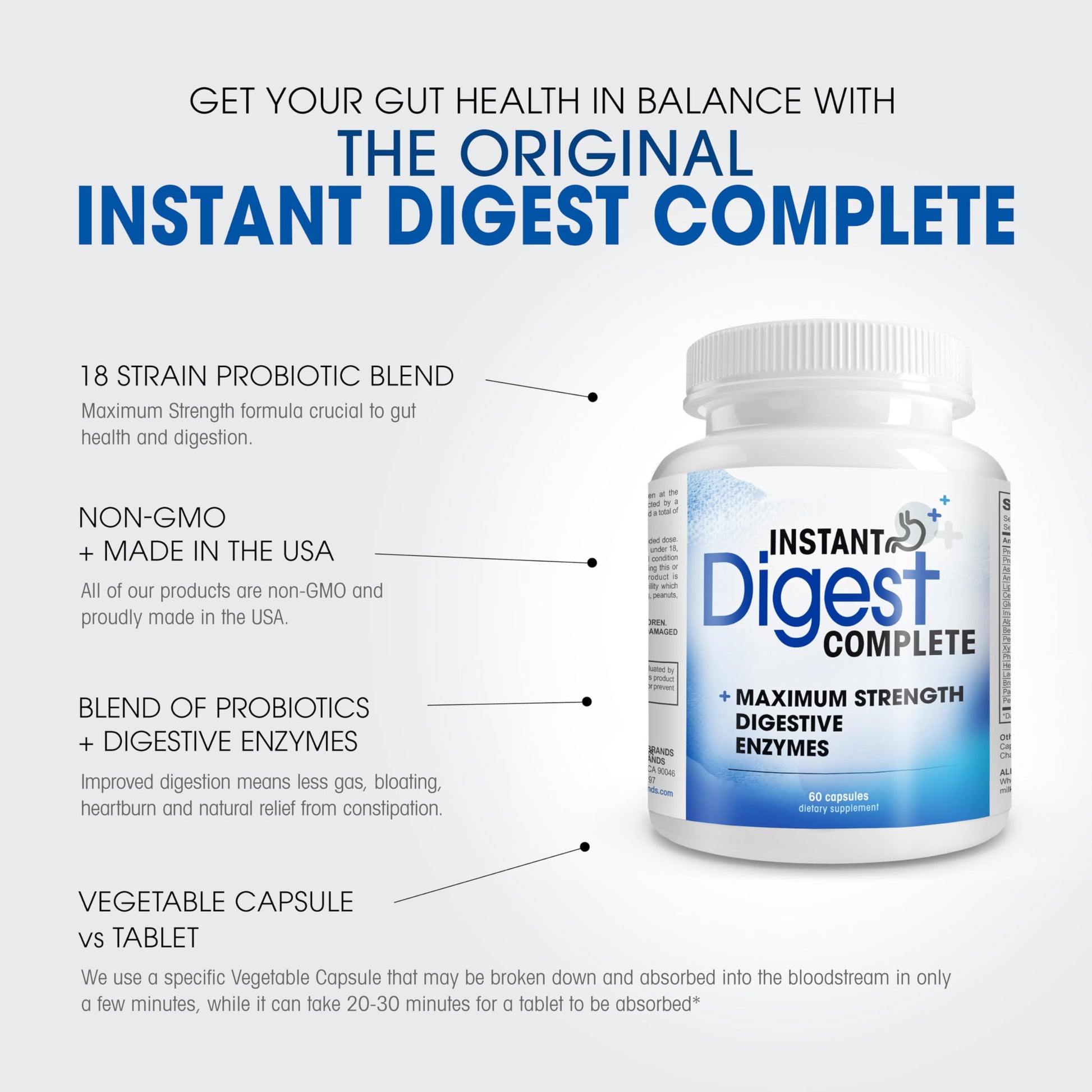 Instant Digest Complete 2-in-1 Probiotic Digestive Enzymes, 60 Capsules Instant Brands uk supplements