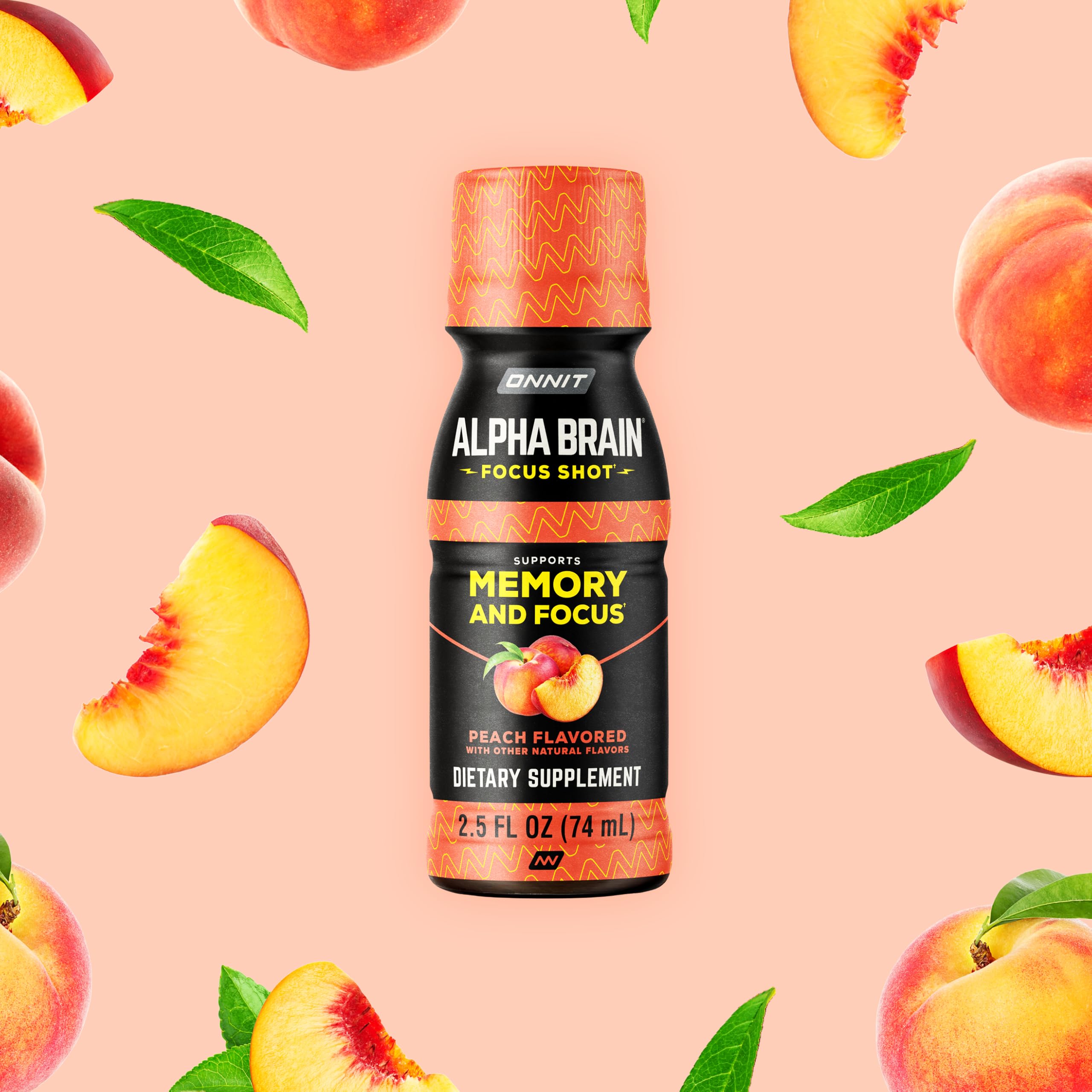 ONNIT Alpha Brain Focus Shot, Peach Flavor, Nootropic Dietary Supplement Drink That Supports Energy, Focus, and Mood, IGEN™ Non-GMO Tested, 2.5 fl oz, 6 Count ONNIT uk supplements