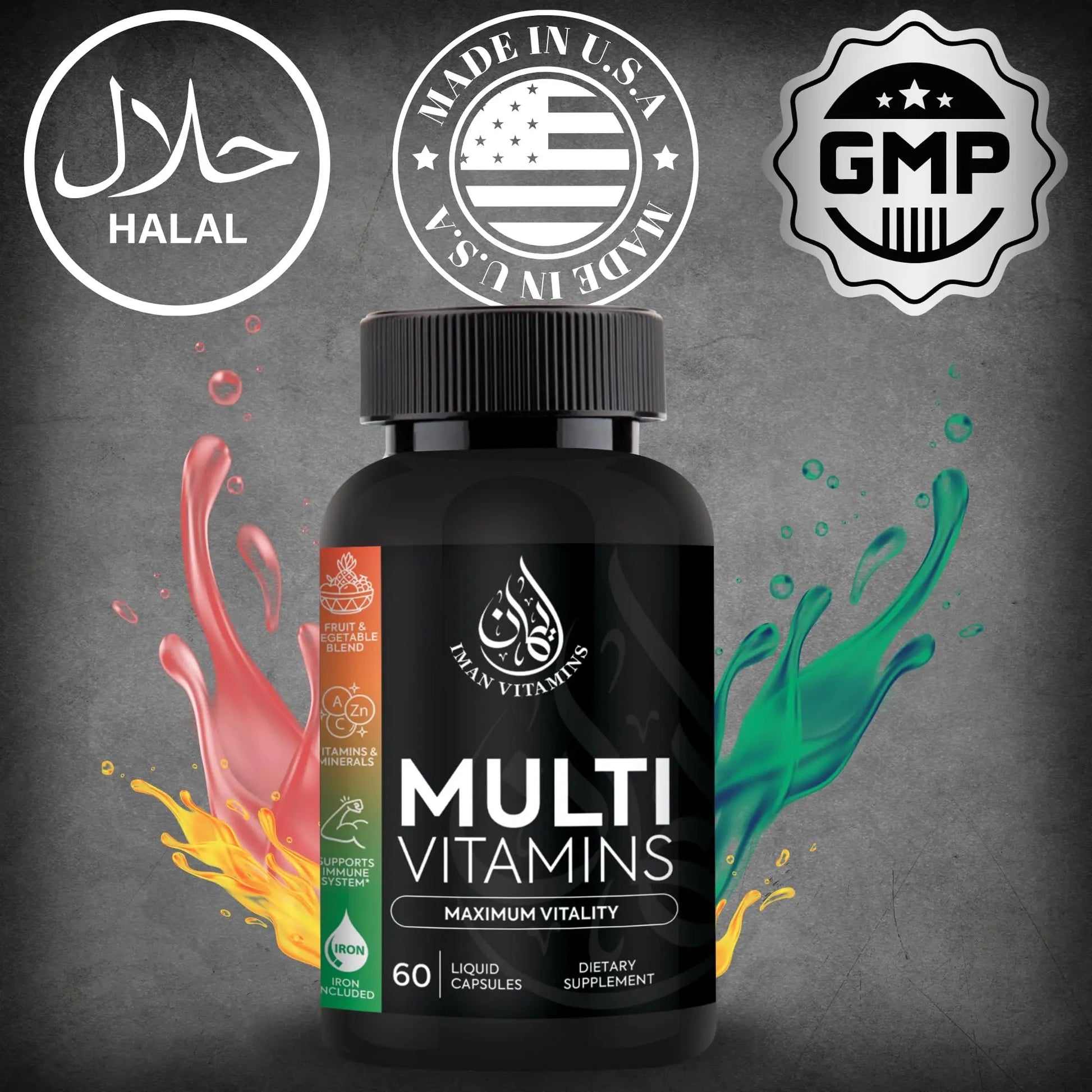 Iman Vitamins Halal Complete Multivitamin Capsules for Adults Men & Women | 42 Fruit & Vegetable Blend Iman Vitamins uk supplements