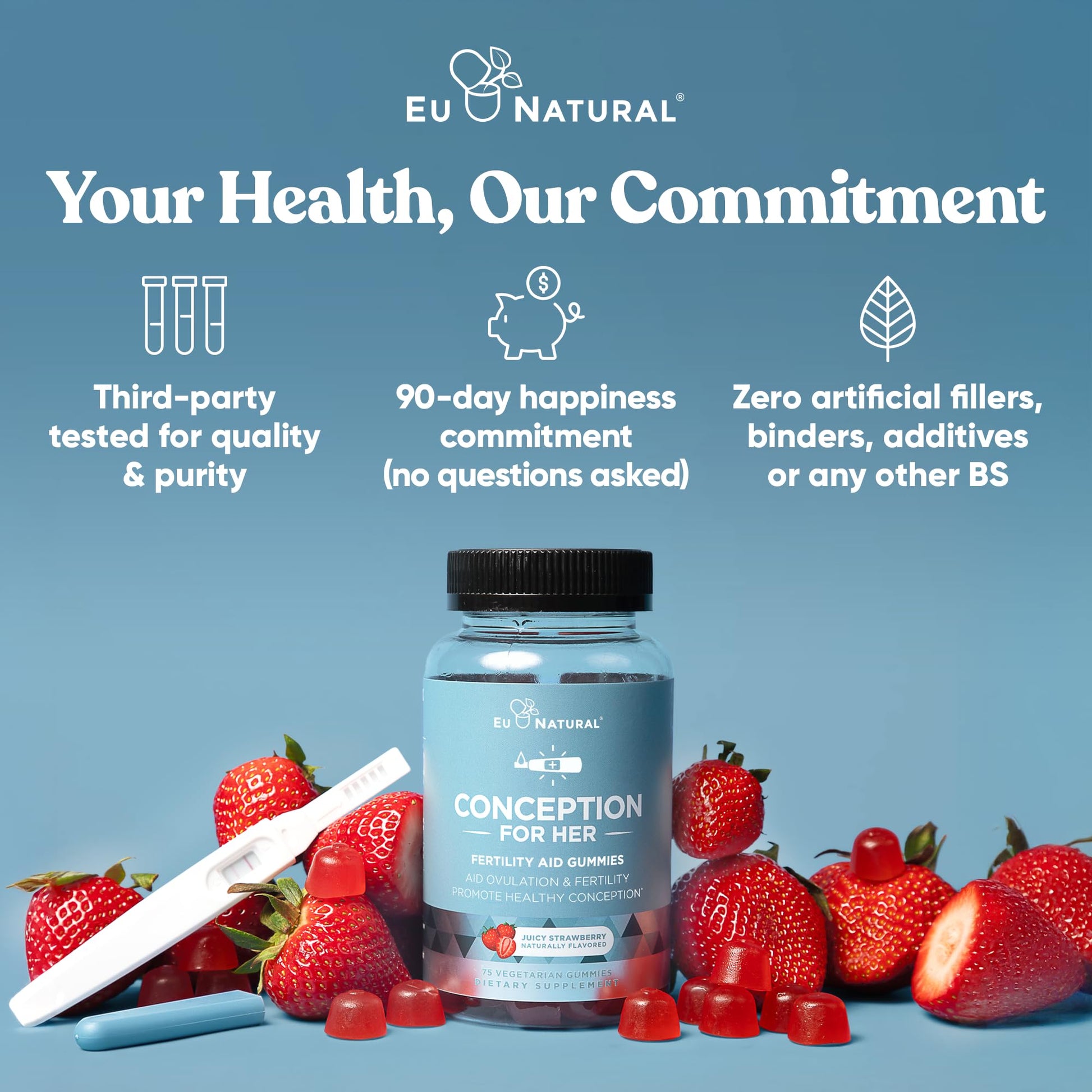 Conception for Her Fertility Gummies - Fertility Supplements for Women with Myo Inositol, Folate & more Essential Nutrients - Delicious Juicy Strawberry Hormone Balance Vitamins, 75 ct Pectin Gummies Eu Natural uk supplements