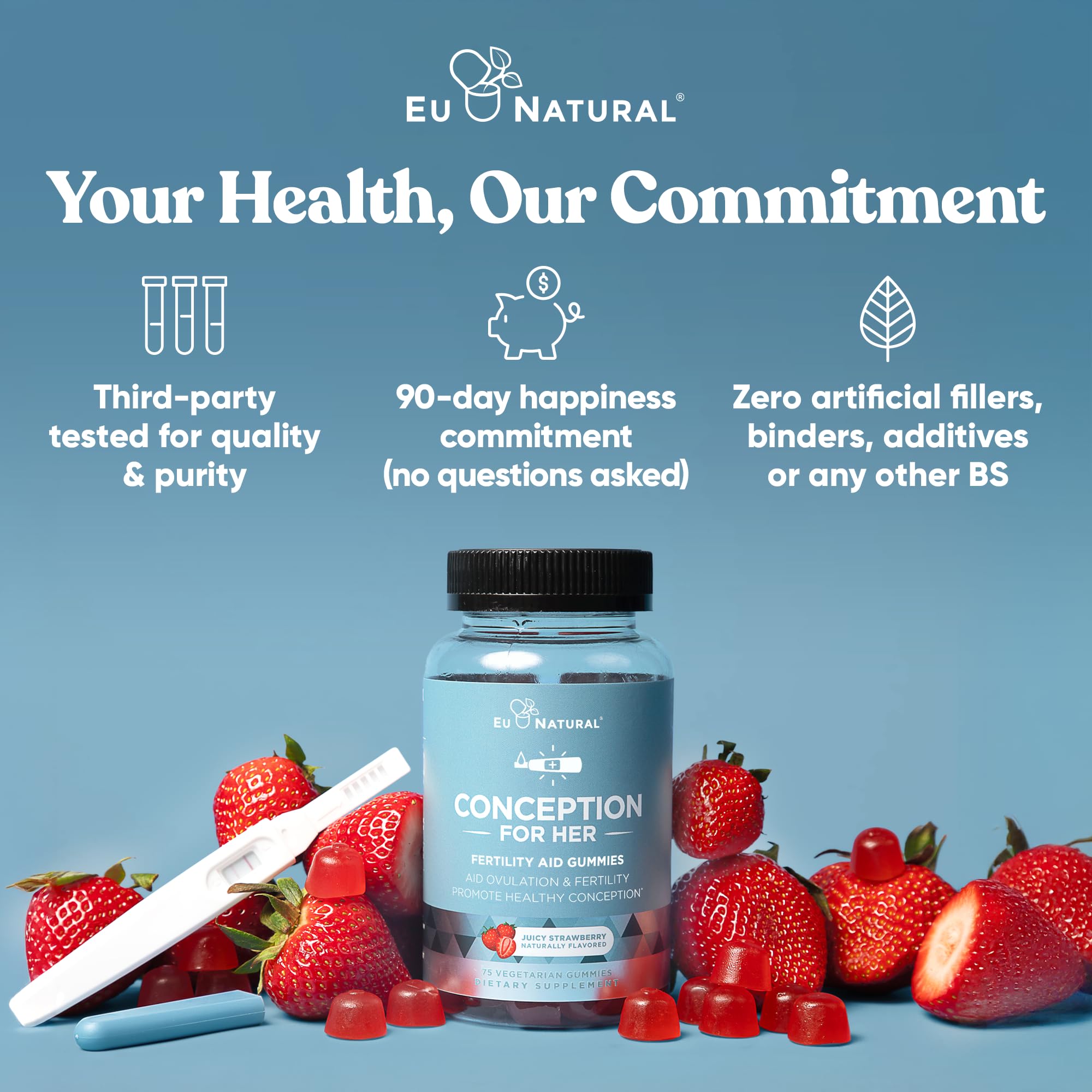 Conception for Her Fertility Gummies - Fertility Supplements for Women with Myo Inositol, Folate & more Essential Nutrients - Delicious Juicy Strawberry Hormone Balance Vitamins, 75 ct Pectin Gummies Eu Natural uk supplements