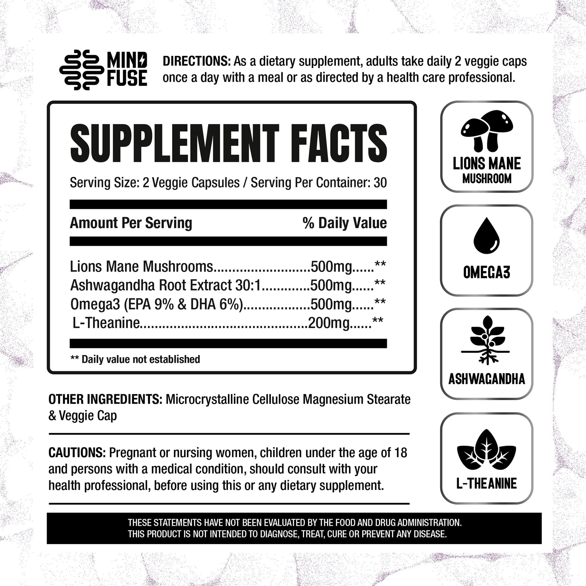 Nootropic Memory Booster Supplement for Adults - Lion’s Mane Capsules with Omega-3, Ashwagandha & L-Theanine for Focus & Memory - Gluten-Free 60 Capsules Mind Fuse uk supplements