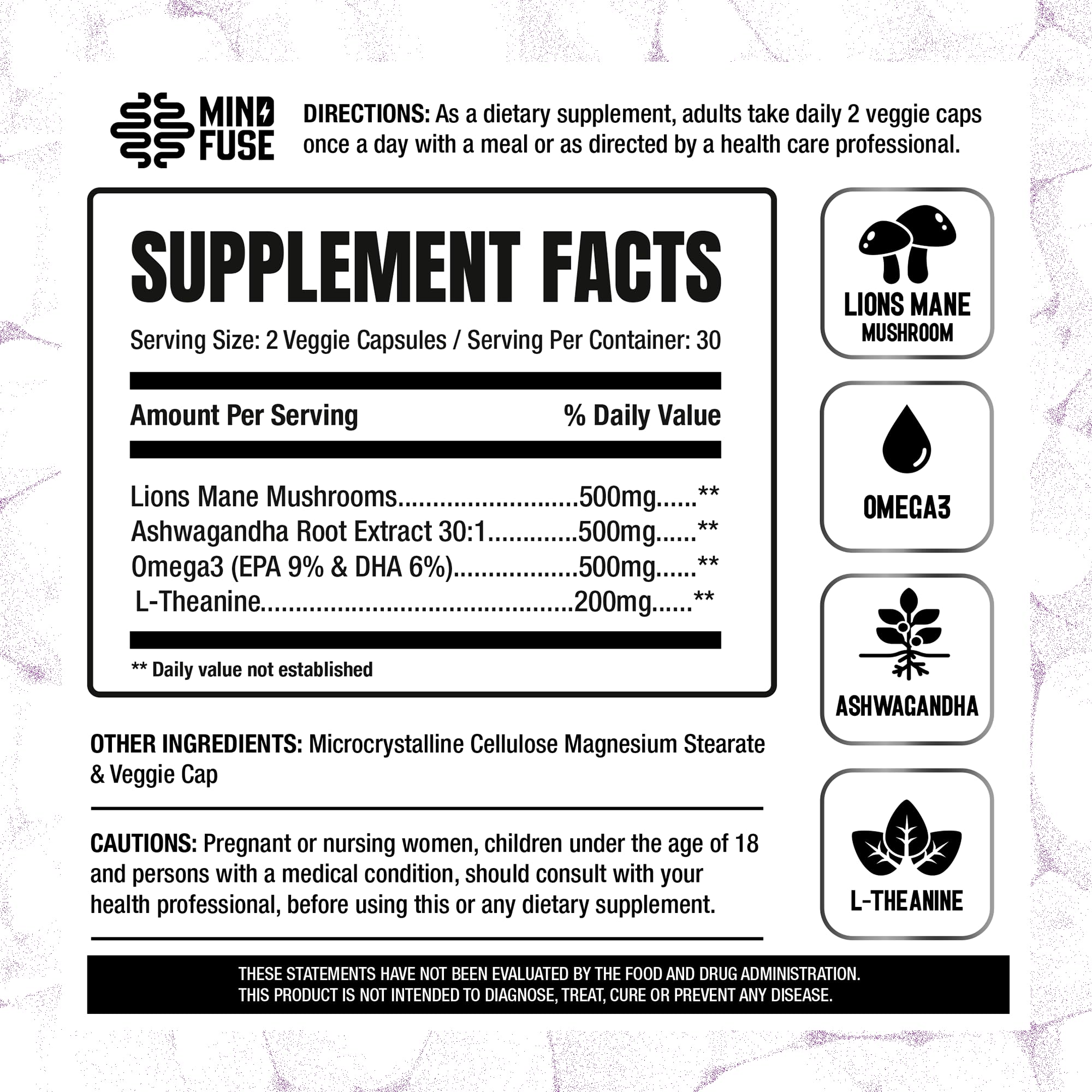Nootropic Memory Booster Supplement for Adults - Lion’s Mane Capsules with Omega-3, Ashwagandha & L-Theanine for Focus & Memory - Gluten-Free 60 Capsules Mind Fuse uk supplements