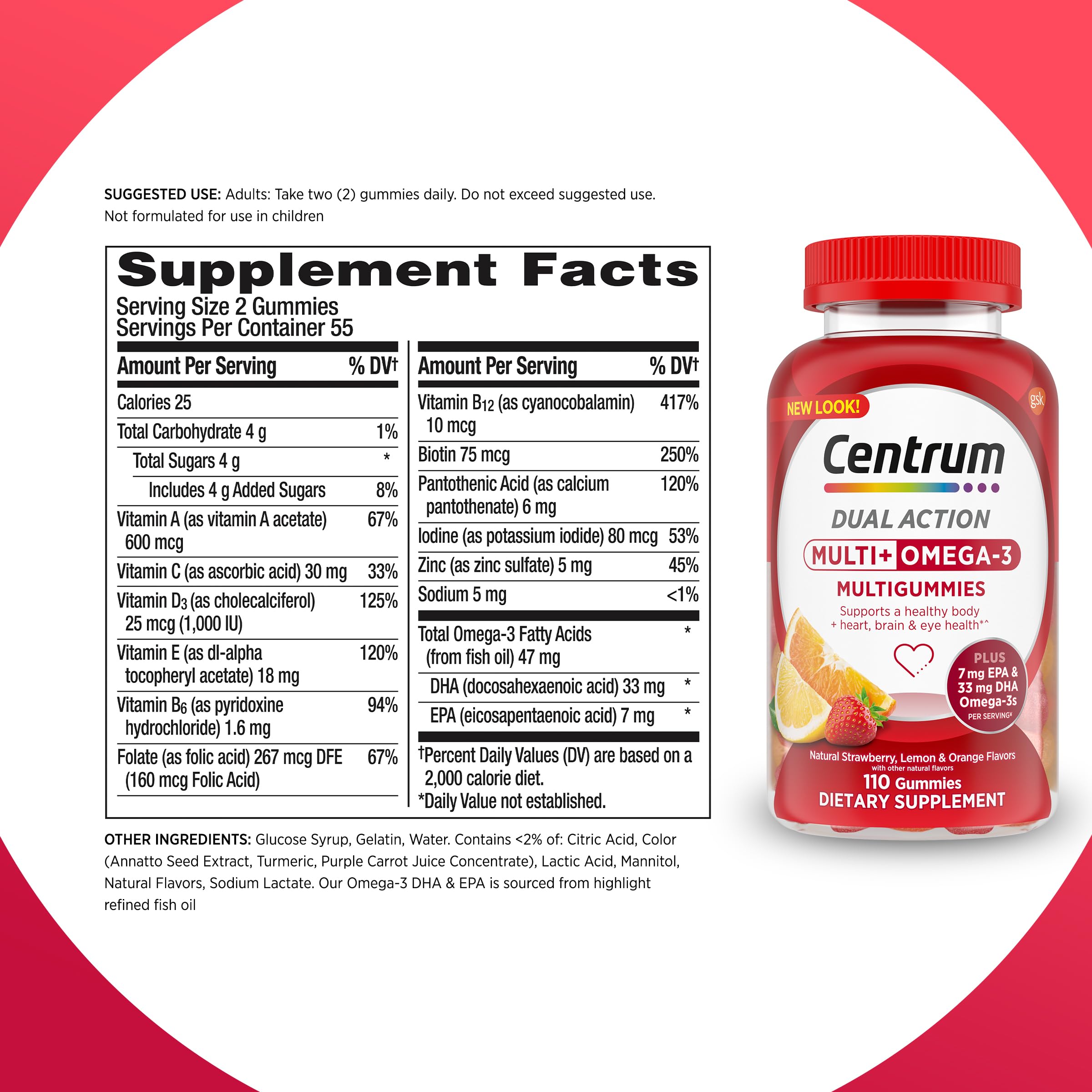 Centrum MultiGummies Multi+ Omega 3 Dual Action, Adult Multivitamin, Multivitamin/Multimineral/Omega 3 Centrum uk supplements