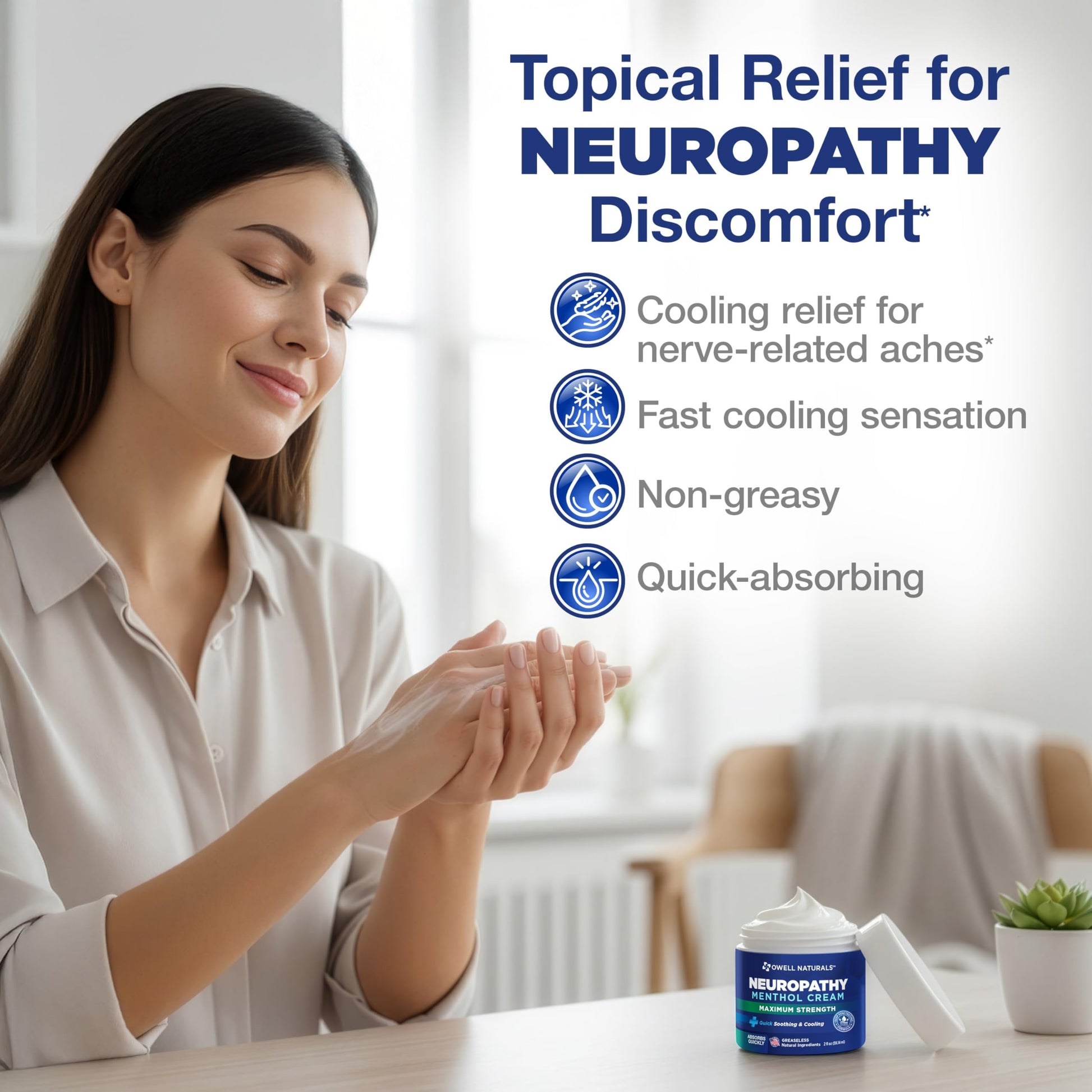 Owell Naturals Neuropathy Cream Extra Strength – Fast Absorbing Cooling for Leg, Feet & Hands – Advanced Soothing Formula with Aloe Vera, Arnica, MSM & Vitamin B6 – Made in USA, 2 fl oz Owell Naturals uk supplements