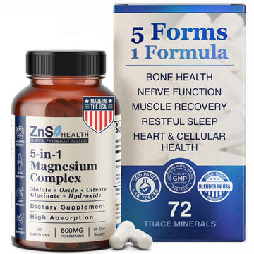 ZnS Health Spectrum 5 Magnesium Complex for Women & Men – 5 Magnesium Complex Supplement with Glycinate, Malate, Citrate & Hydroxide for Sleep, Muscle Recovery & Calm – 500mg Vegan – 60 Capsules ZnS Health uk supplements