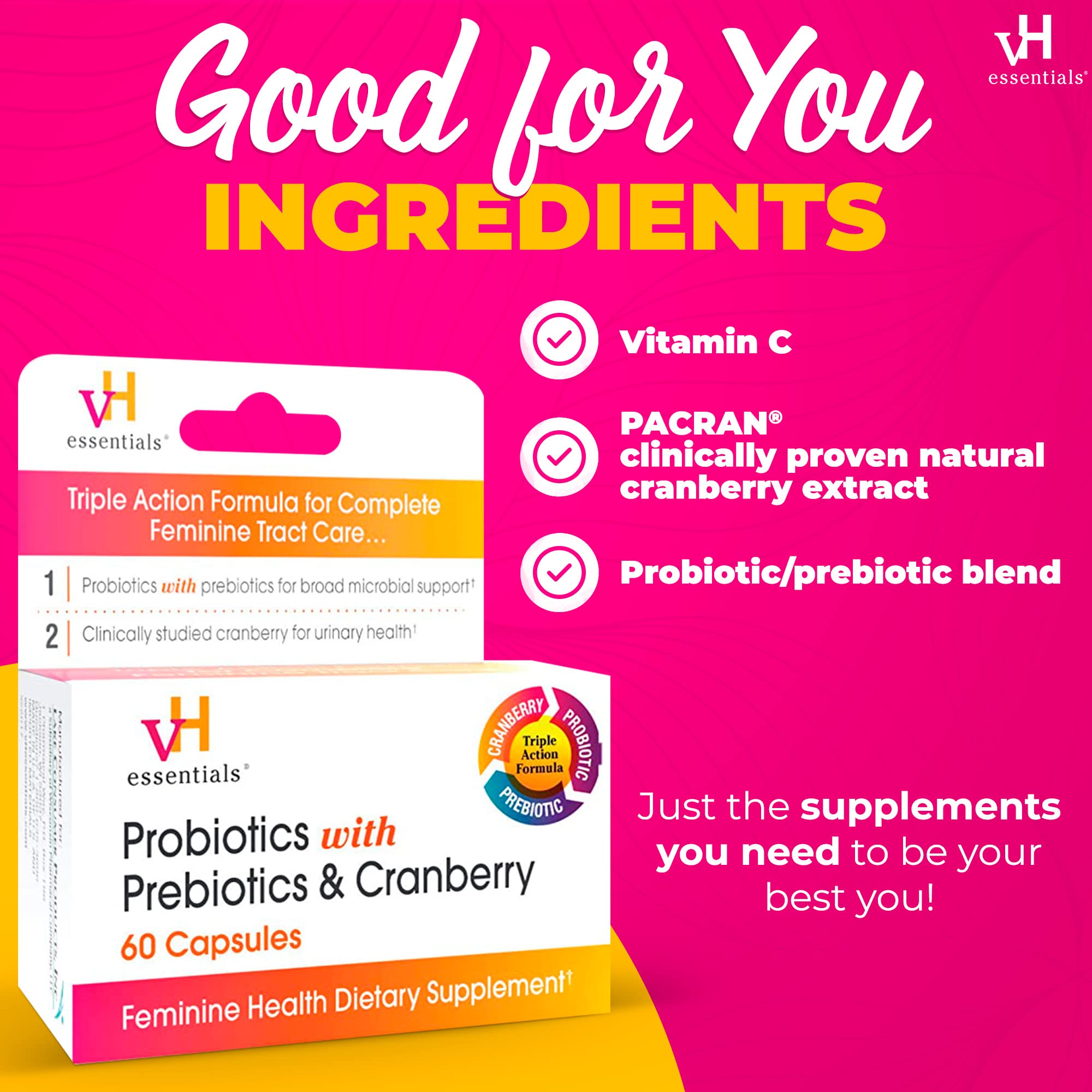vH essentials Probiotics with Prebiotics and Cranberry Feminine Health vH essentials uk supplements